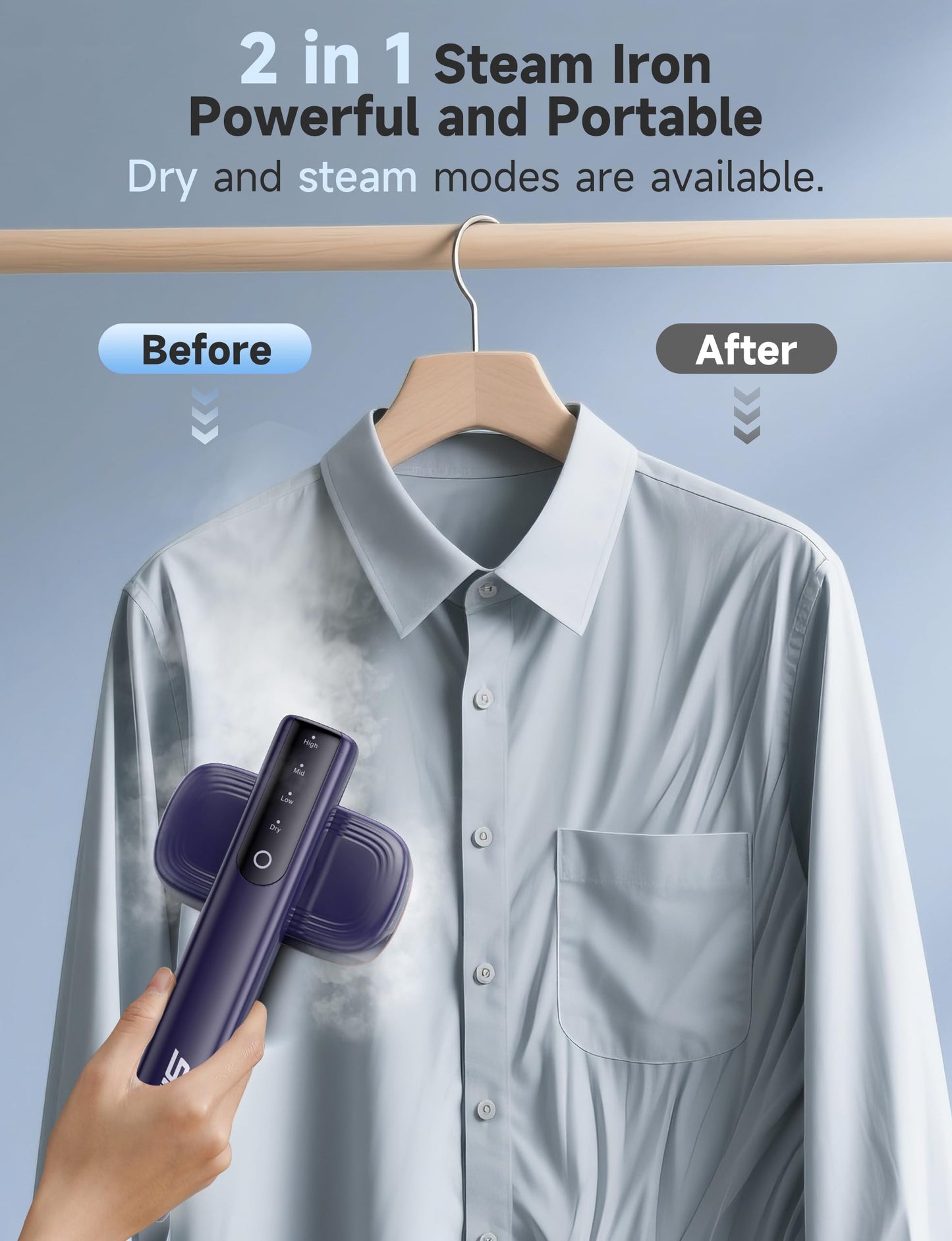 Steamer for Clothes,Sundu Portable 2-in-1 Steamer & Iron,100ml Tank,15s Heat-up,20 Min Steam,Wrinkle Remover,Garment Steamer for Travel, Home, Office(Aquamarine)
