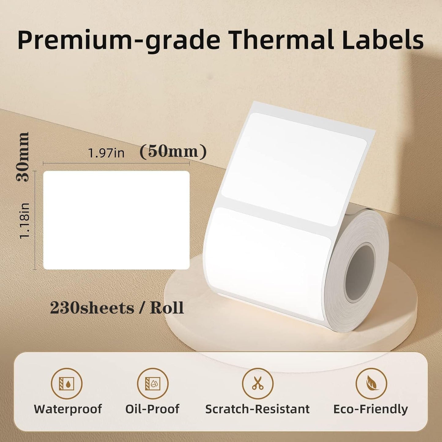 Label Maker Tape for NIIMBOT B1/B21/B3S Printer, 6 Rolls (1380Pcs in Total) Thermal Sticker Labels Waterproof Anti-Oil Paper White 50 * 30mm