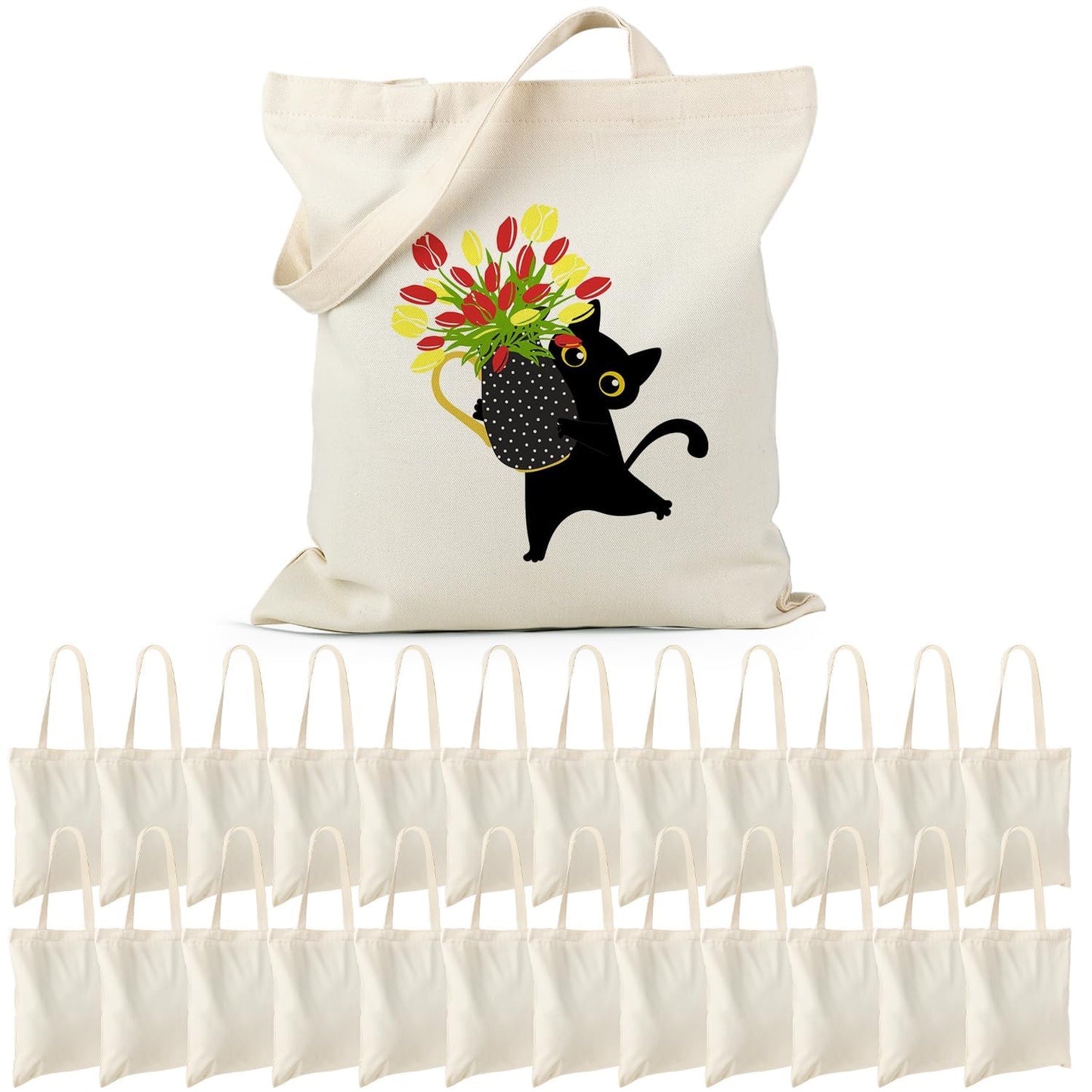 WeLiu Canvas Tote Bag Bulk 24 Pack Sublimation Tote Bags, 10oz Lightweight 13x15 Inches Medium Reusable Grocery Shopping Cloth Bags for School, Office, Market, Gift