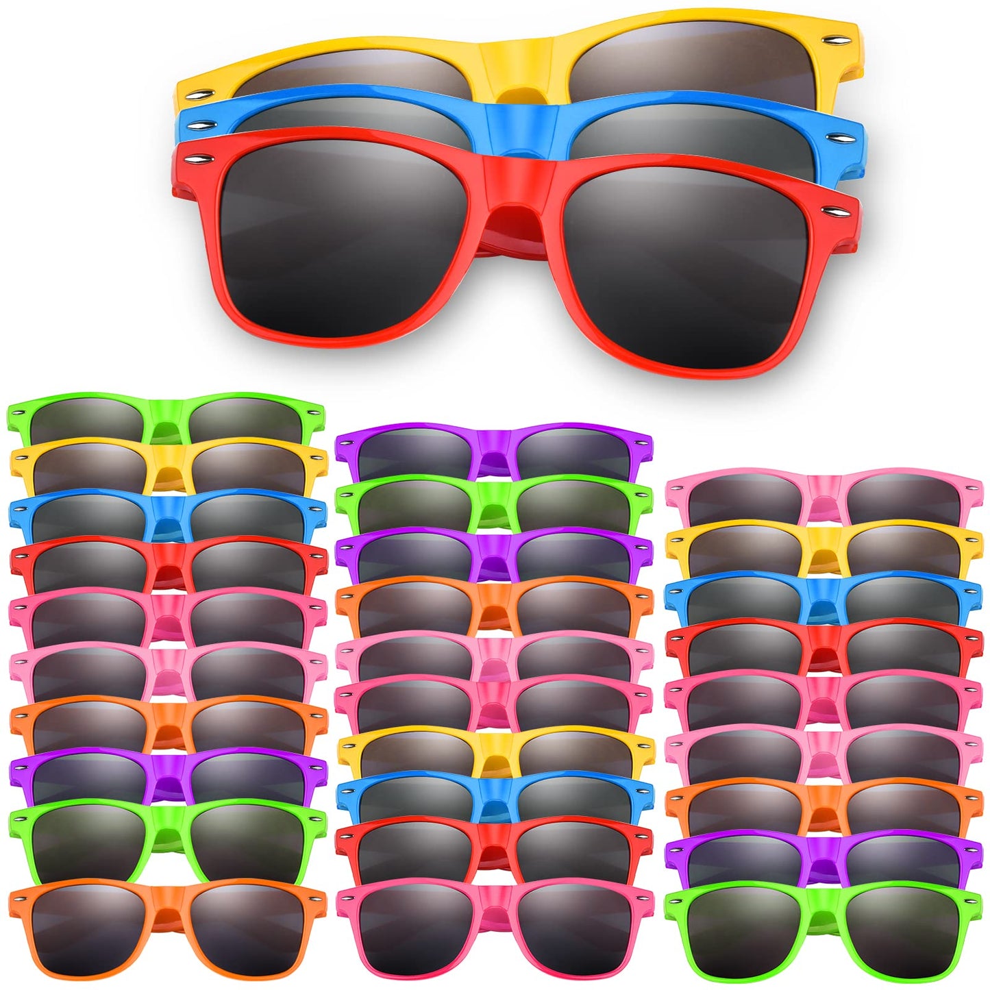 ASTARON 64 Pcs Sunglasses Bulk Neon Party Favors Goody Bag Fillers for Beach Wedding Pool Party Supplies, 8 Colors