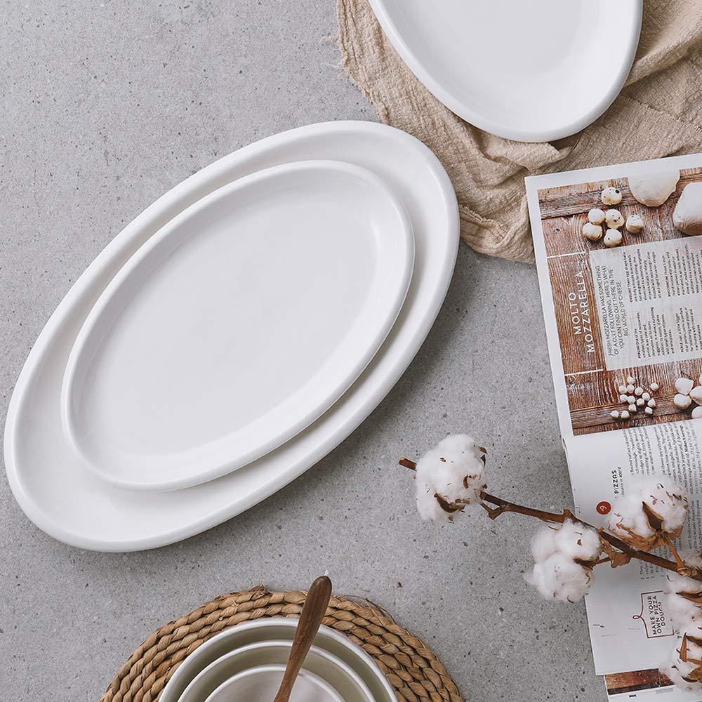 DOWAN Large Serving Platters, 16"/14"/12" Oval Serving Platters, Oven Safe, White Serving Plates, Porcelain Dinner Platters for Appetizers Meat Snacks, Serving Dishes for Party, Set of 3
