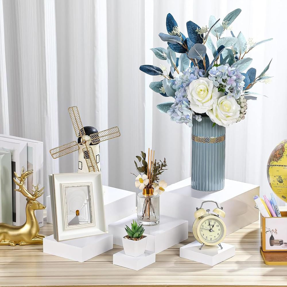 6 Pcs Buffet Risers White Acrylic Display Stands Cube Boxes with Hollow Bottoms Decorative Stand 6 Sizes for Jewelry Candy Table Decor Box Food Riser Party Case