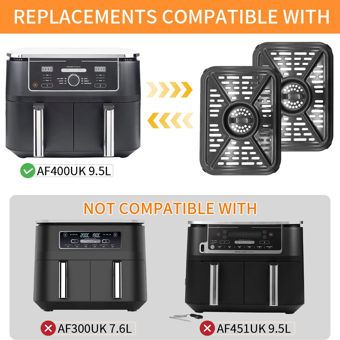 Air Fryer Grill Pan for Ninja Foodi DZ401 DZ550 10QT DualZone Air Fryers, Replacement Air Fryer Crisper Plate Grill Plate Tray Accessories with Rubber Bumpers, Dishwasher Safe