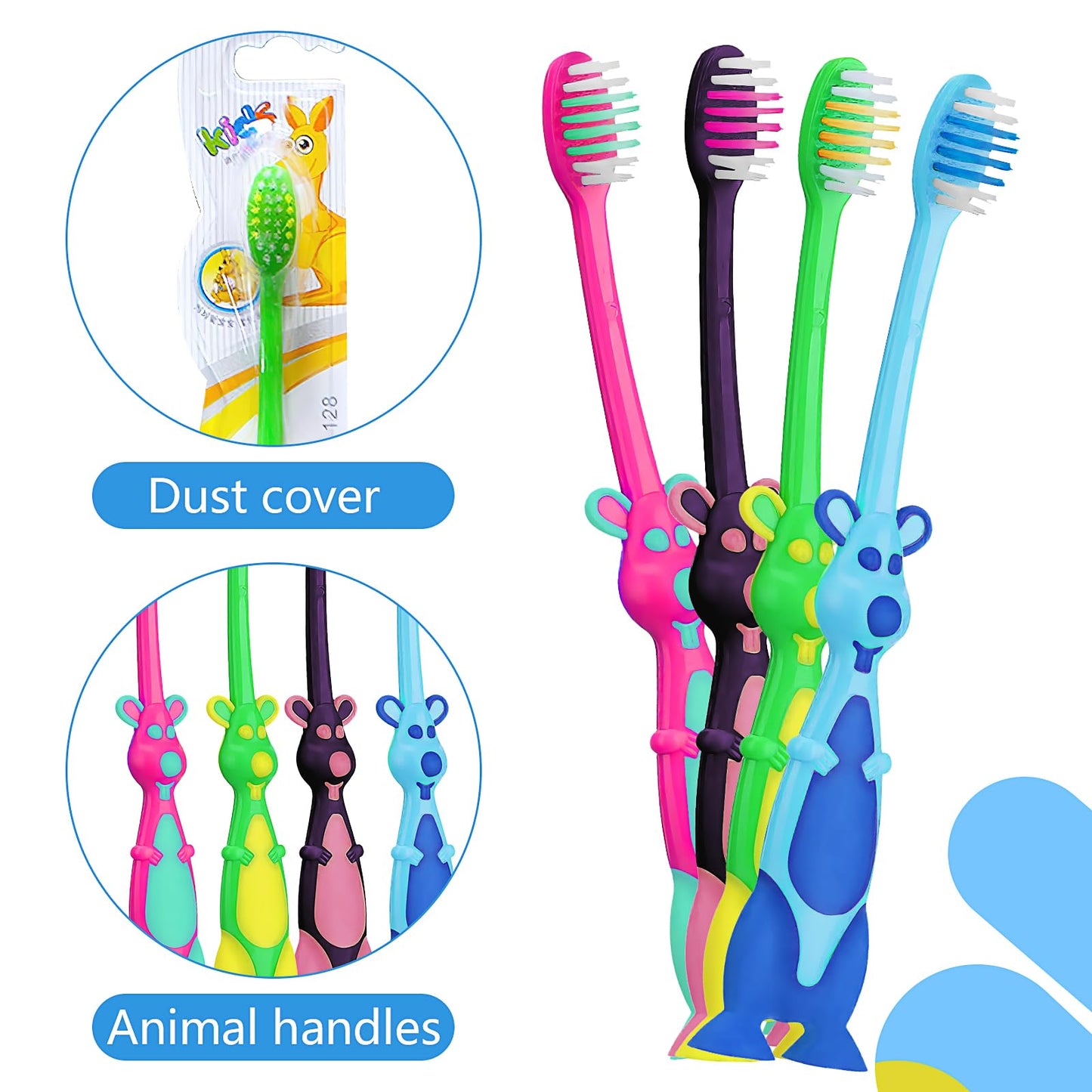 100 Pcs Kids Toothbrushes Bulk Cute Kangaroo Children's Toothbrush with Covers and Suction Cup, Individually Wrapped Soft Bristles Manual Baby Toothbrushes for School Daycare Travel Oral Hygiene