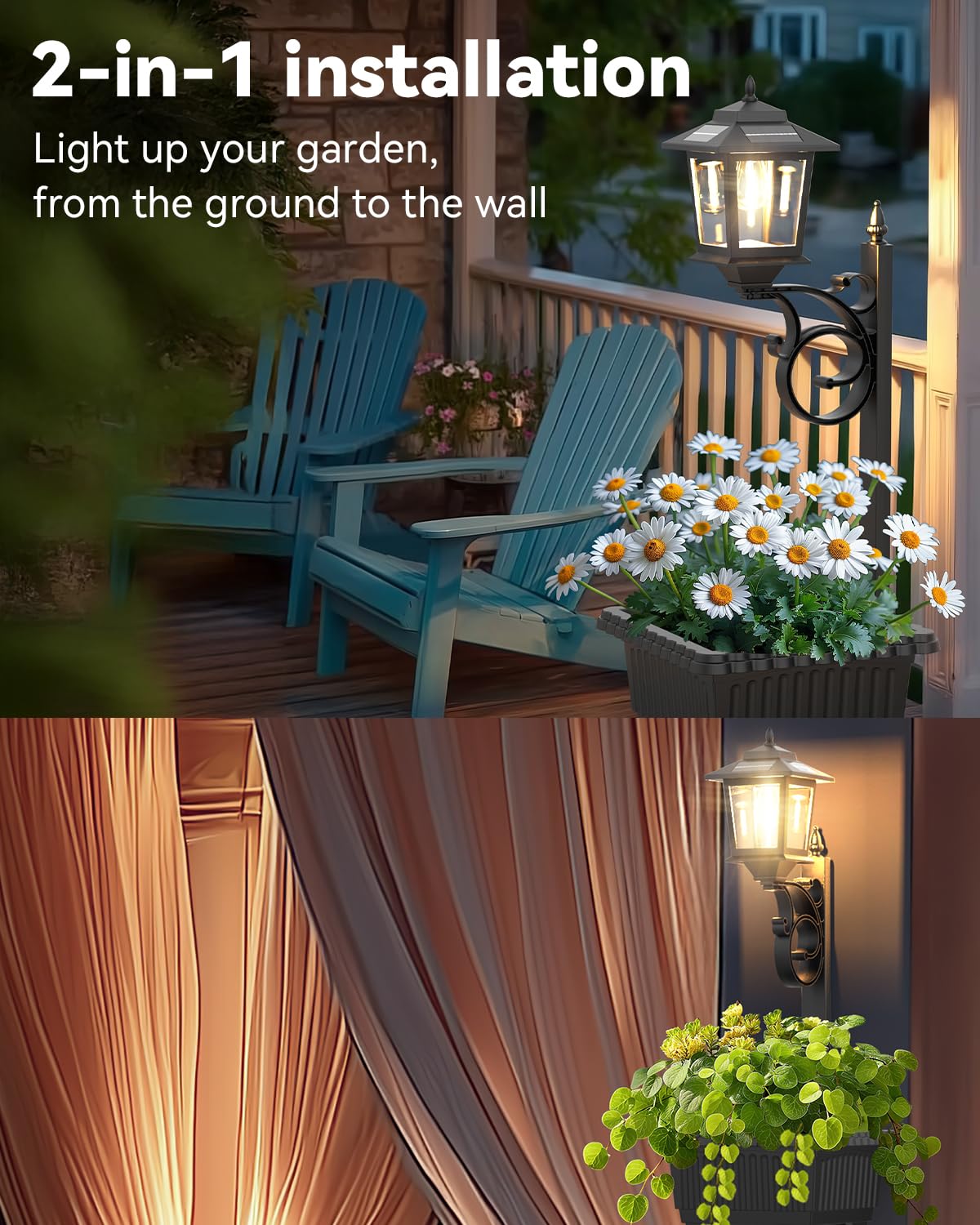 2 in 1 Solar Lamp Post Light with Planter, Waterproof Solar Planter Lights, Wall Mount or Freestanding Solar Lamp Post Llght, Decorative Outdoor Planters for Garden Patio, Front Porch