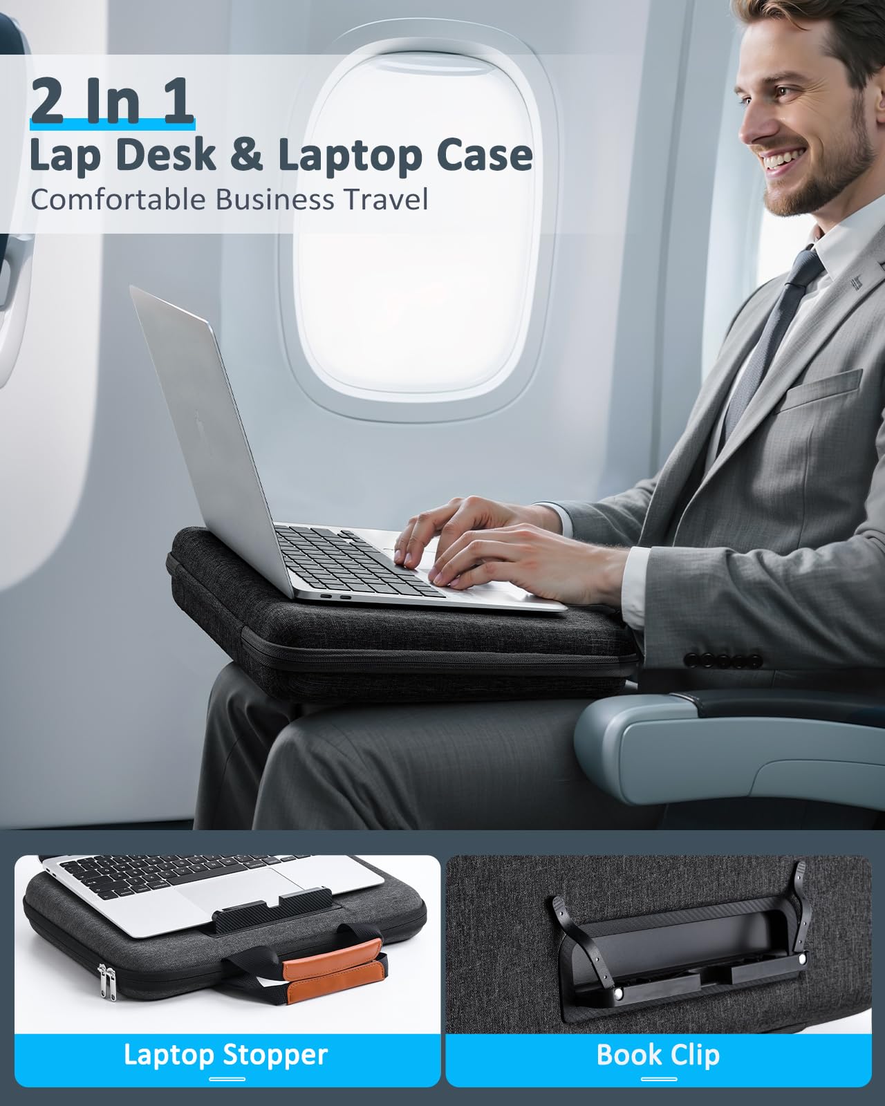 Nauttxon Hard Laptop Case 14 Inch, 2 in 1 Laptop Sleeve Lap Desk with Stopper and Book Clip, Shockproof Waterproof Laptop Sleeve with Handle Compatible with MacBook HP Dell Lenovo ASUS - Black