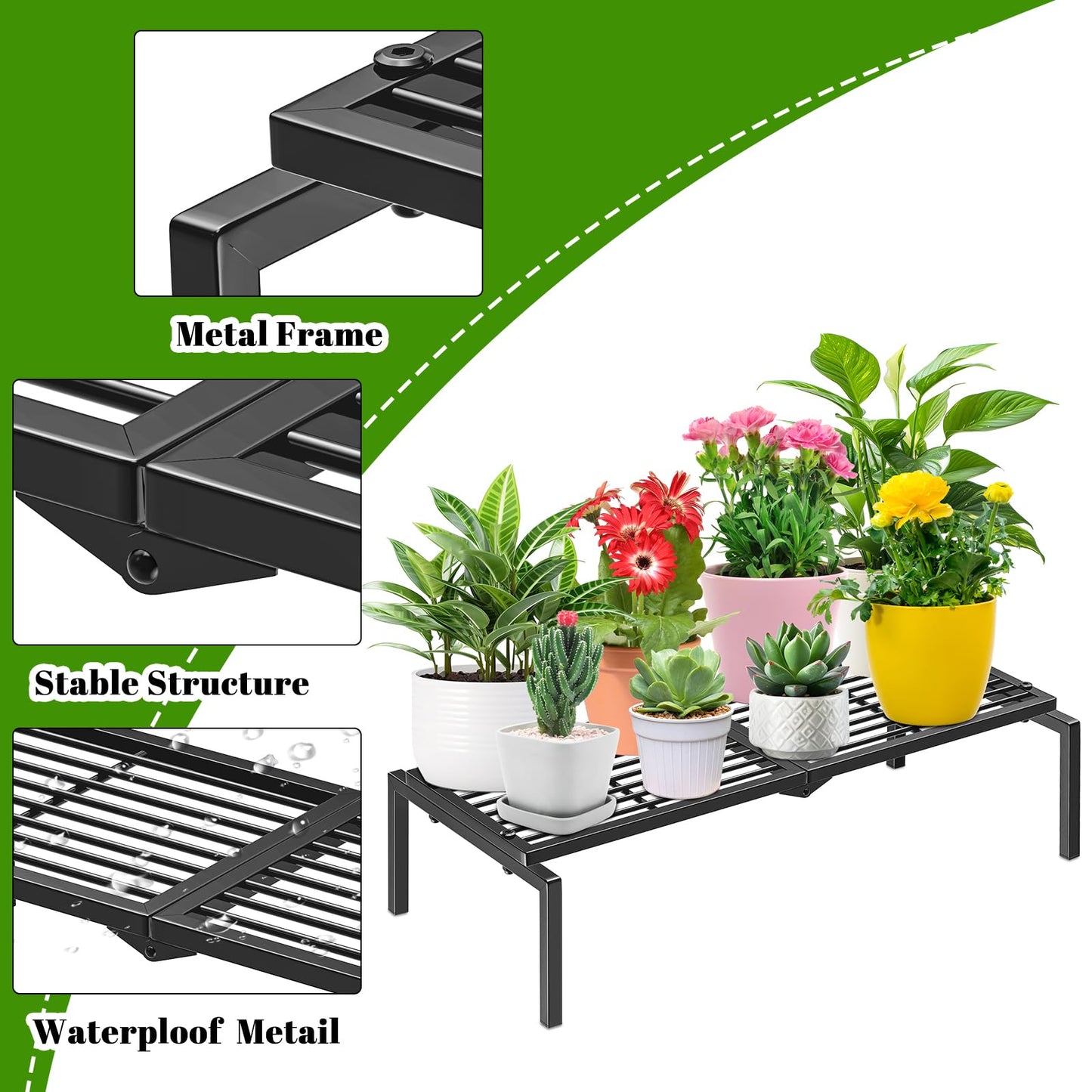 1 Tier Metal Plant Stand Indoor Outdoor, Potted Multiple Flower Pot Holder Rack Plant Shelf, Heavy Duty Planter Display Shelving for Patio Balcony Garden Living Room Decorative (1 Tier-black)