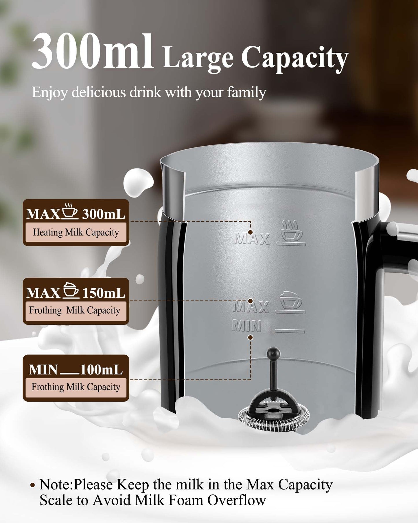 5-in-1 Milk Frother Electric Steamer: Automatic Magnetic Foamer with Hot Foam Cold Froth for Cappuccino Latte Matcha - 350ml Large Capacity Milk Warmer Chocolate Heater Stainless Steel