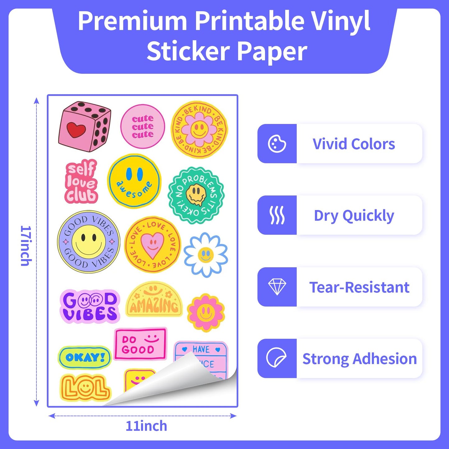 30Pack 11x17 inch Glossy White Printable Vinyl Sticker Paper for Inkjet Printer, Tabloid Size Water-Resistant Self- Adhesive Lable Paper by Elygrap