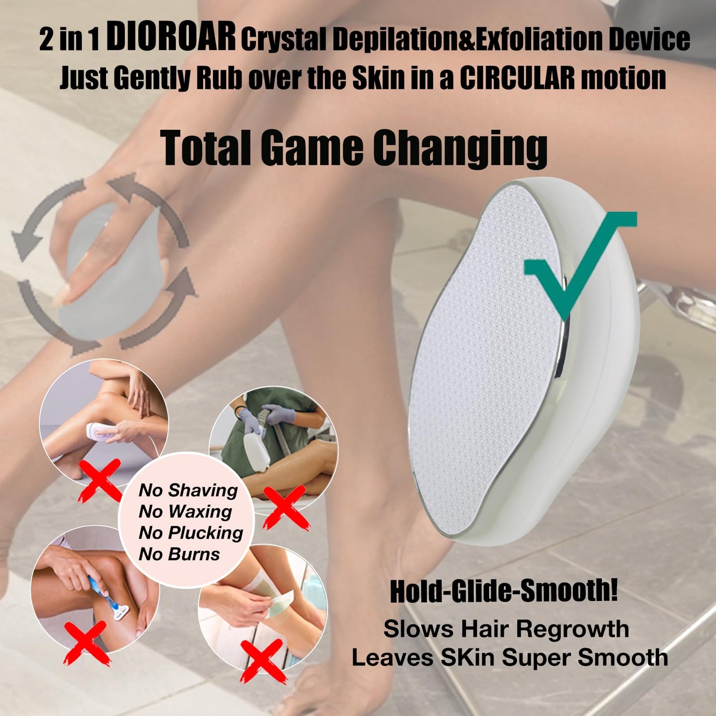 DIOROAR Crystal Hair Eraser,Upgrade Crystal Hair Remover,Physical Nano Glass Hair Removal Device,Painless Epilator and Exfoliator without Shaver for Quick Soft Silky Skin(Light Pink)