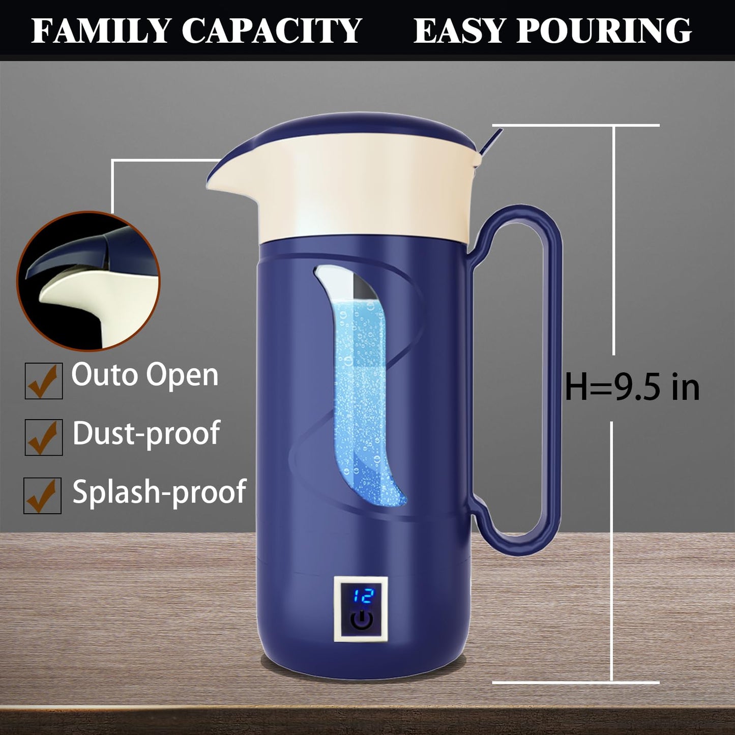 GOSOIT Hydrogen Water Bottle Ionizer Hydrogen Water Pitcher Generator Maker Machine with SPE PEM Tech(Dark Blue)