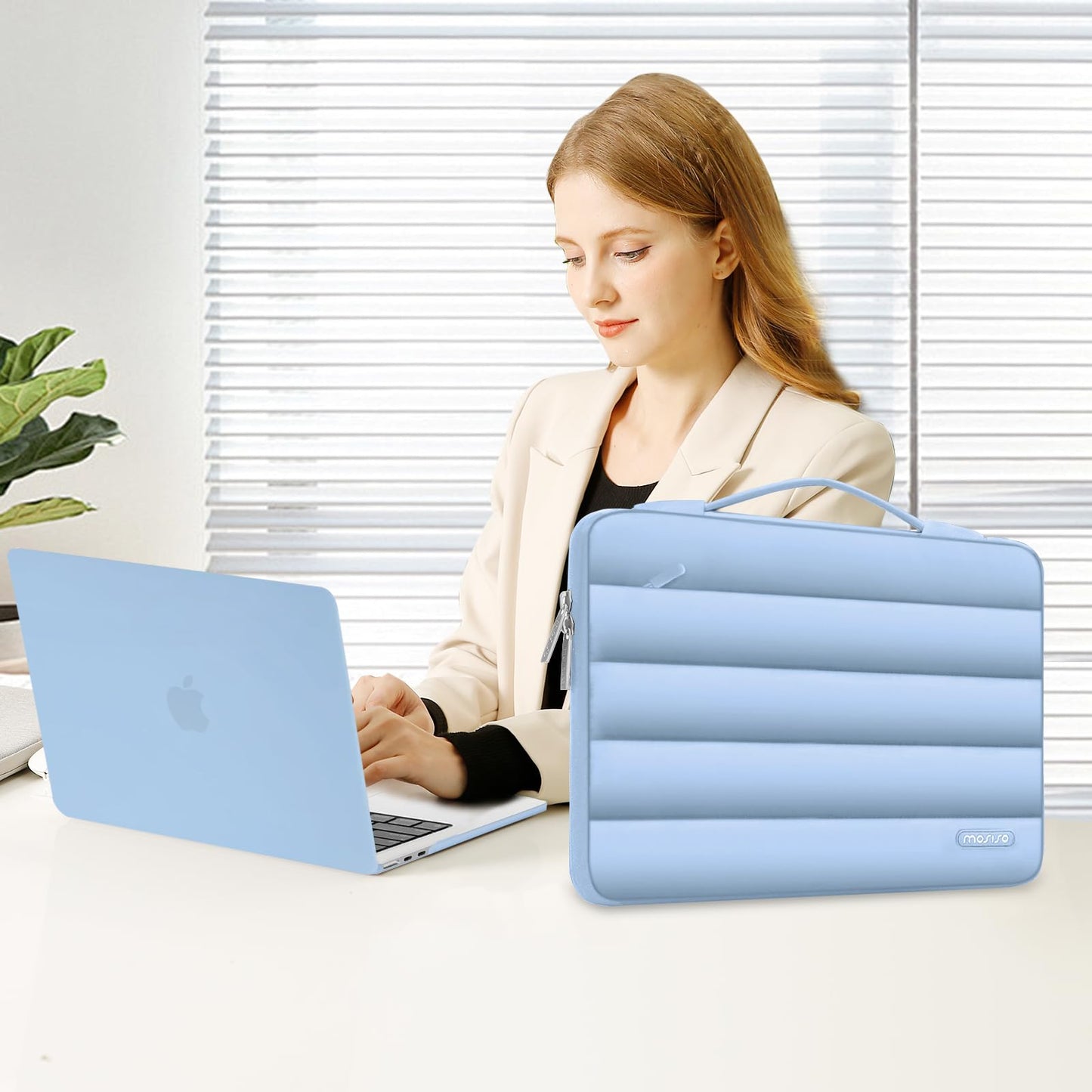 MOSISO Compatible with MacBook Air 13 inch Case M5 2026 M4 2025-2022 M3 M2 A3449 A3240 A3113 A2681, Hard Case&Puffy Bag&Keyboard Cover&Webcam Cover&ScreenFilm for MacBook Air 13.6 Case, Air Blue