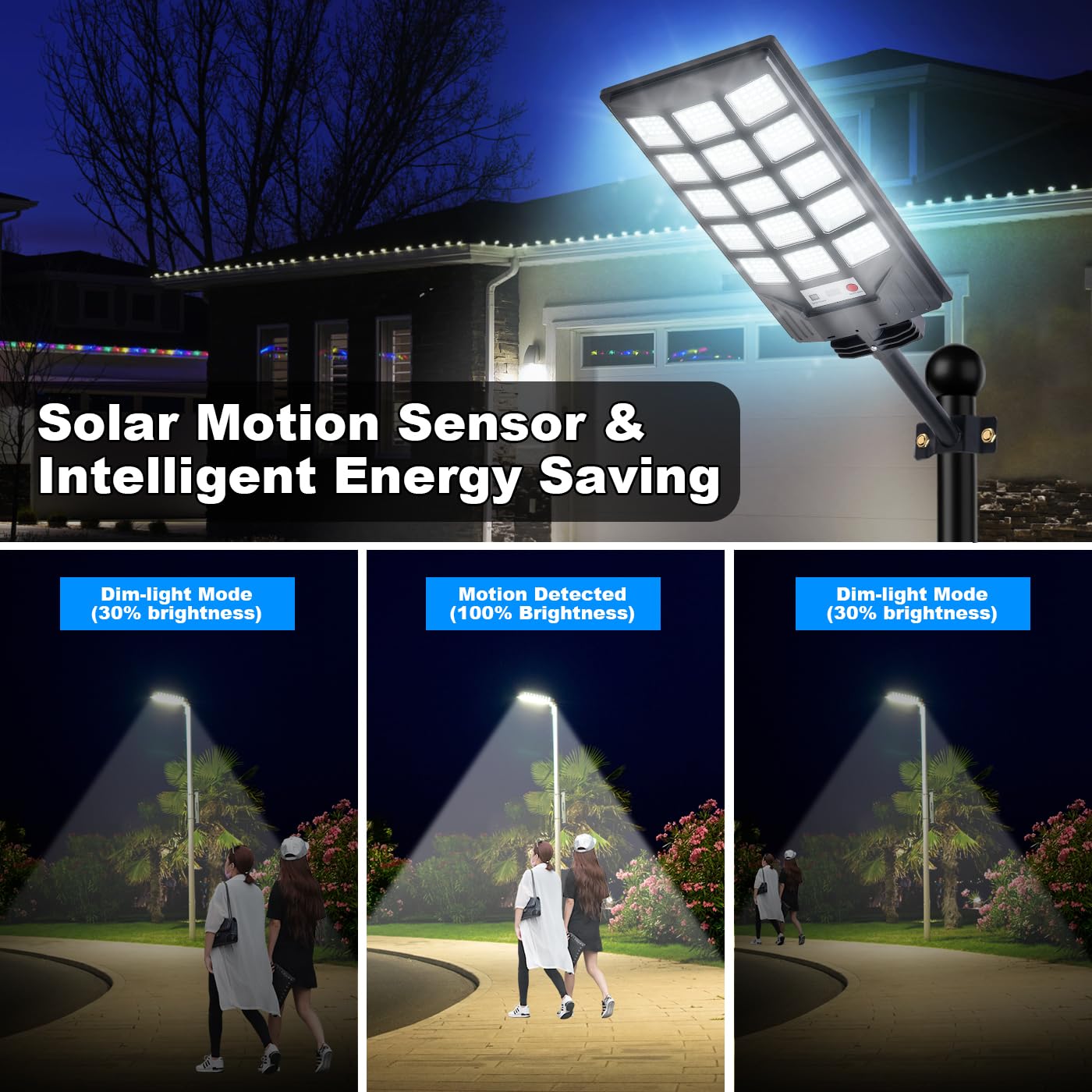 Solar Street Lights Outdoor Waterproof, 8500K Solar Powered Lights Outdoor LED Flood Lamp, Dusk to Dawn Motion Sensor and Remote Control for Yard,Fence,Parking lot,Garage (1PACK)