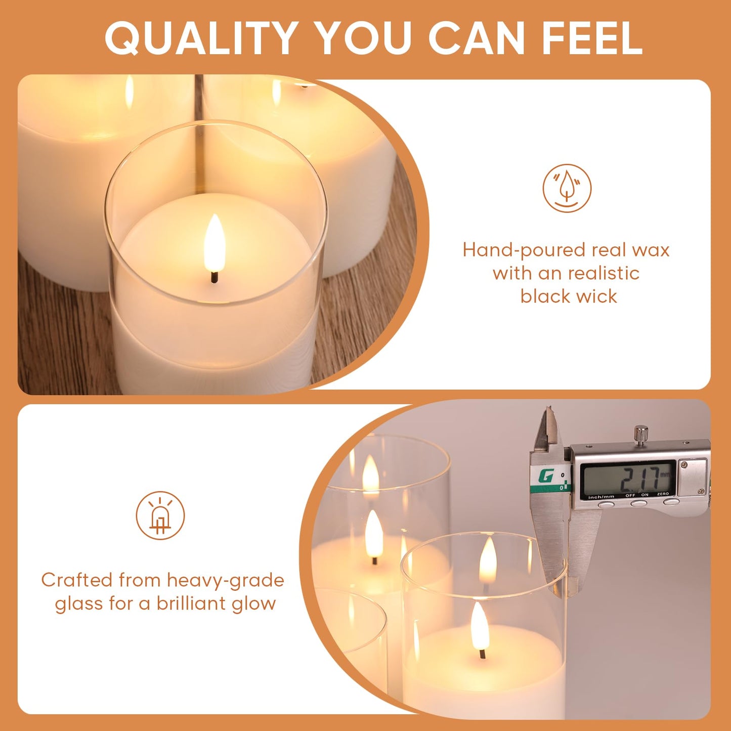 Eywamage Clear Glass Flameless Candles with Remote Set of 3, White Flickering Battery Operated LED Pillar Candles Φ 3" H 4" 5" 6"