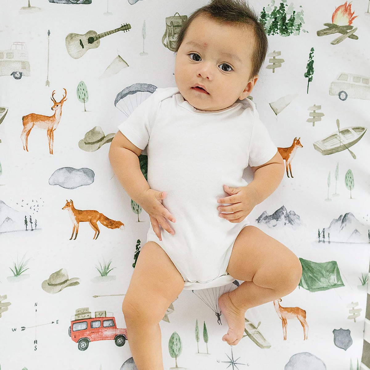 Pobi Baby Premium Twin Full Bed Sheet Set – Kids Double Bed Sheets in Cotton Blend | Ultra-Soft Woodland Camping Print with Fitted Sheet, Flat Sheet & Pillowcases - 3 PC (Explore)