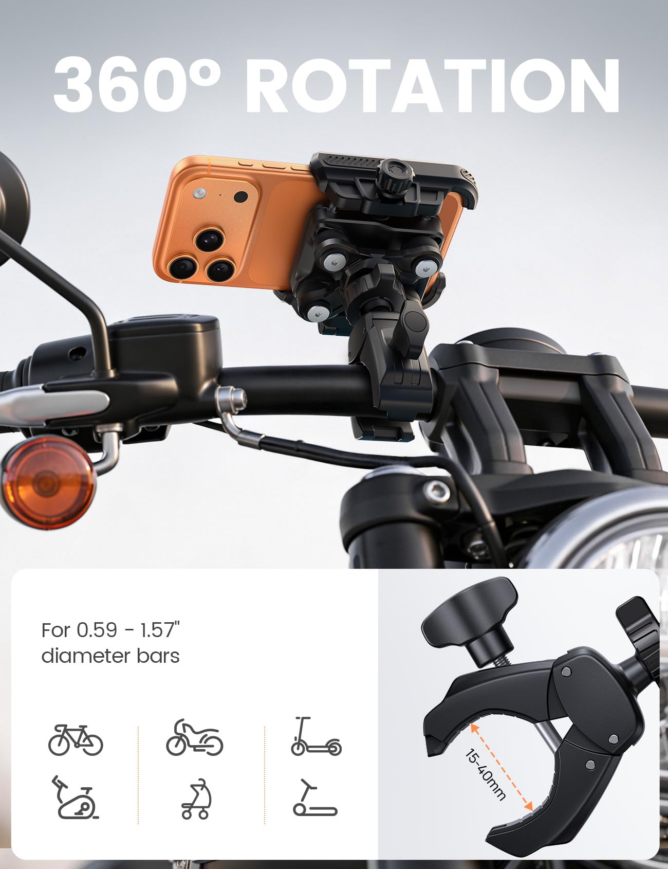Lamicall Motorcycle Bike Phone Mount - [Upgrade Vibration Dampener] [Camera Friendly] Bike Phone Holder Handlebar Clamp, Bicycle Phone Mount,Mom Gift iPhone 17 16 Pro Max, Galaxy S25 S26 Ultra, 6-7.2"