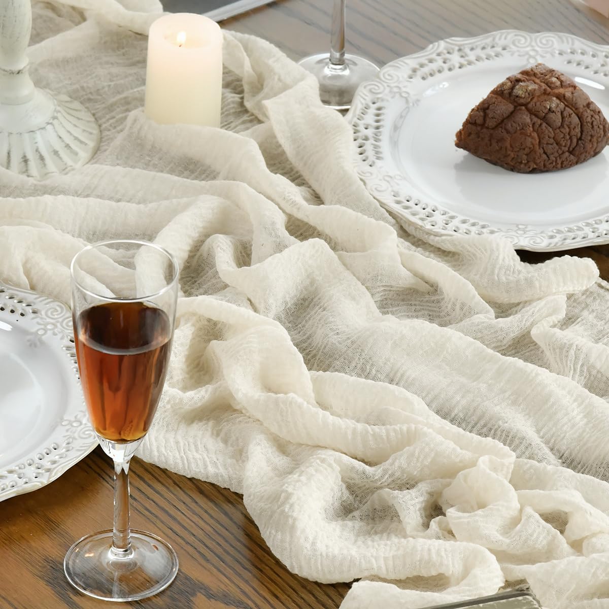 Artoid Mode Boho Cheesecloth Gauze Beige 10Pcs Wedding Table Runner, 300 cm Seasonal Fabric Kitchen Dining Holiday Table Decor for Home Party Indoor