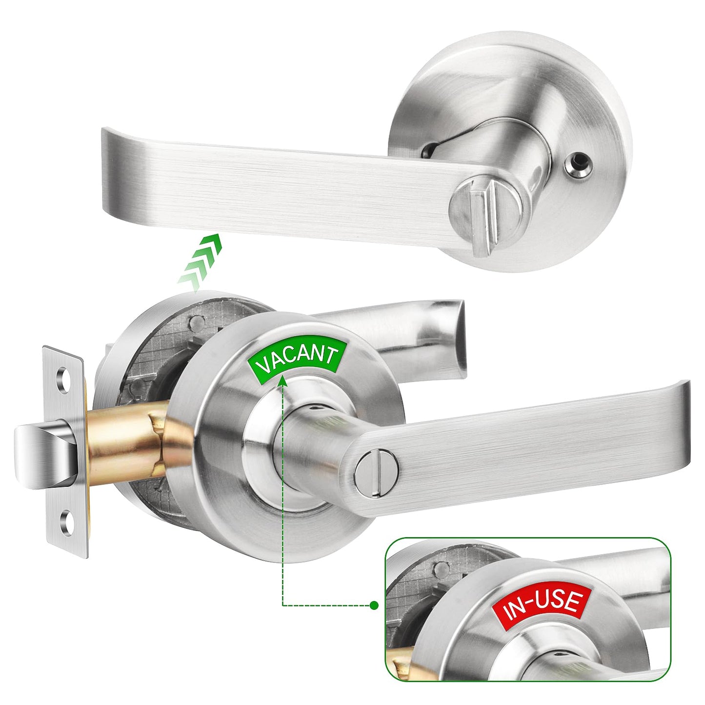 Feeloco Indicator Privacy Lock and Door Lever, Vacant Occupied Bathroom Lock with Privacy in-Use or Vacant Indicator, ANSI Grade2 Commercial Door Handle Lock for Public Restrooms