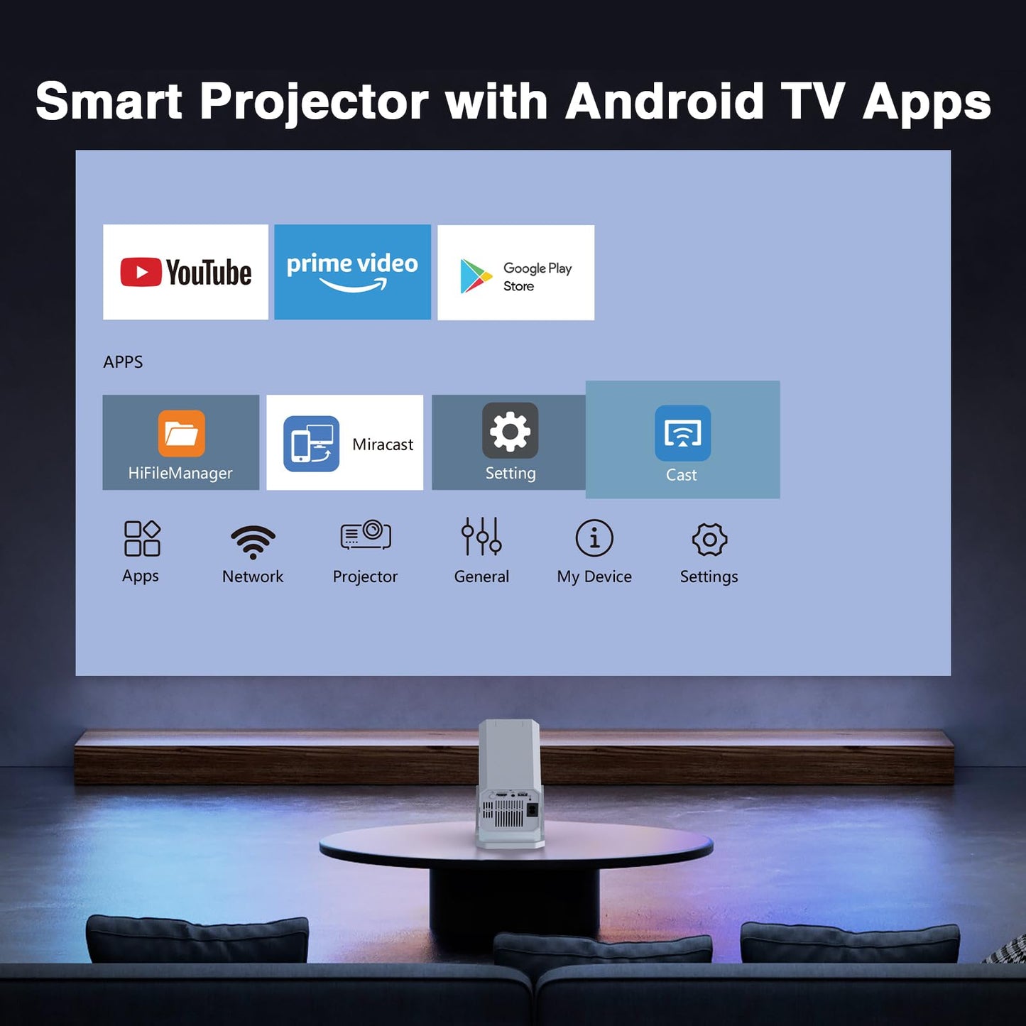 【Built-in Apps | Electric Focus】 1080P Mini Projector with WiFi 6 and Bluetooth, Portable Outdoor Projector with 【Auto Keystone】, 270°Rotation Movie Projector Compatible with HDMI, USB, Smartphone