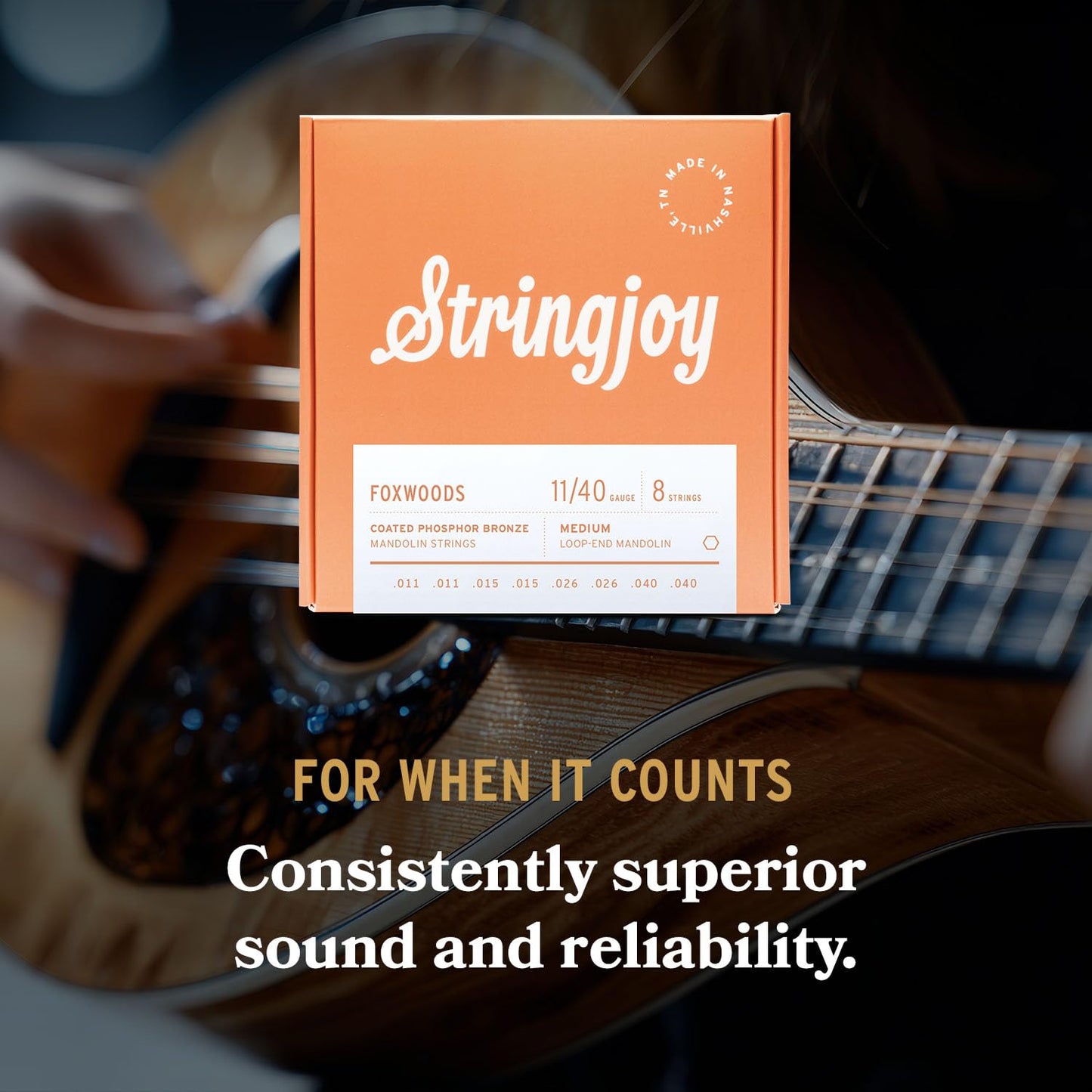 Stringjoy FW1140 Foxwoods Coated Phosphor Bronze Mandolin Strings, (Medium Gauge - 11-40)