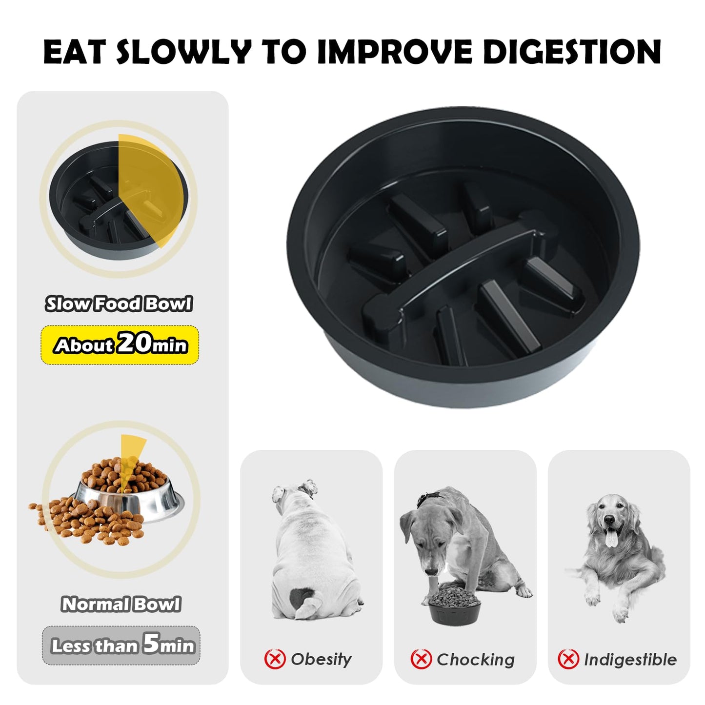 SHAINFUN Elevated Dog Bowls with Slow Feeder & Mat for Medium and Large Dogs, 16" Tall Adjustable Wooden & Metal Raised Dog Bowl Stand, 2 Stainless Steel 58oz Bowls for Food & Water