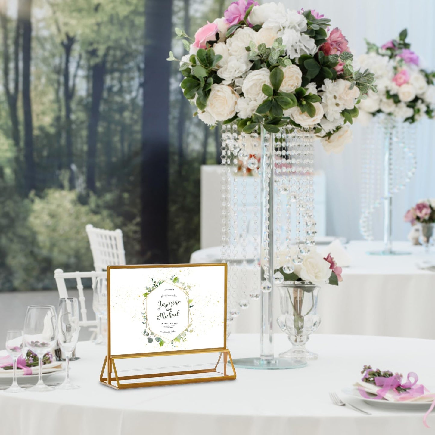 Boxalls Acrylic Sign Holders 5x7 in Gold, 6 Pack Picture Frame Table Number Wedding Holder, Horizontal Photo Stand Double Sided, Menu Recipe Restaurant Reserved Display Centerpieces Bulk Frames