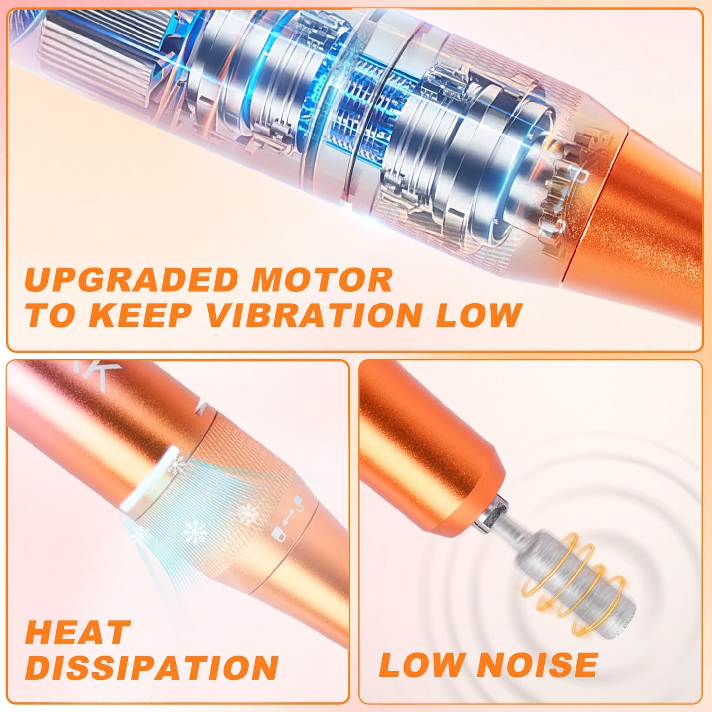 MEKK Nail Drill,Professional Electric Cordless Nail Drill for Gel Nails,Electric Nail File for Gel Nails 35000RPM,3000mAh E File,An-ti Shaking Efile (Orange)