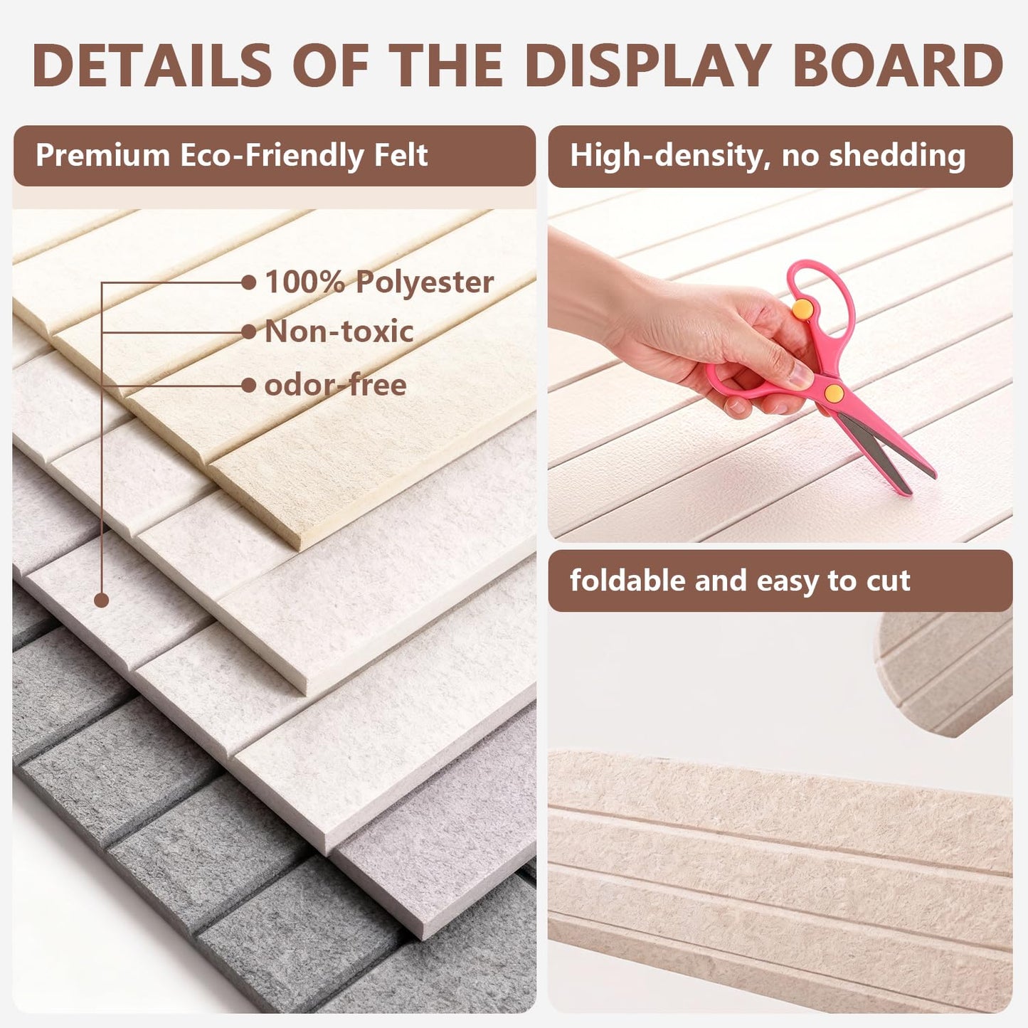 Large Bulletin Board for Wall, 47" x 23.6" Felt Corkboard with Pushpins, Display Decor Tiles for Photo Office Home Kitchen (Light Camel)