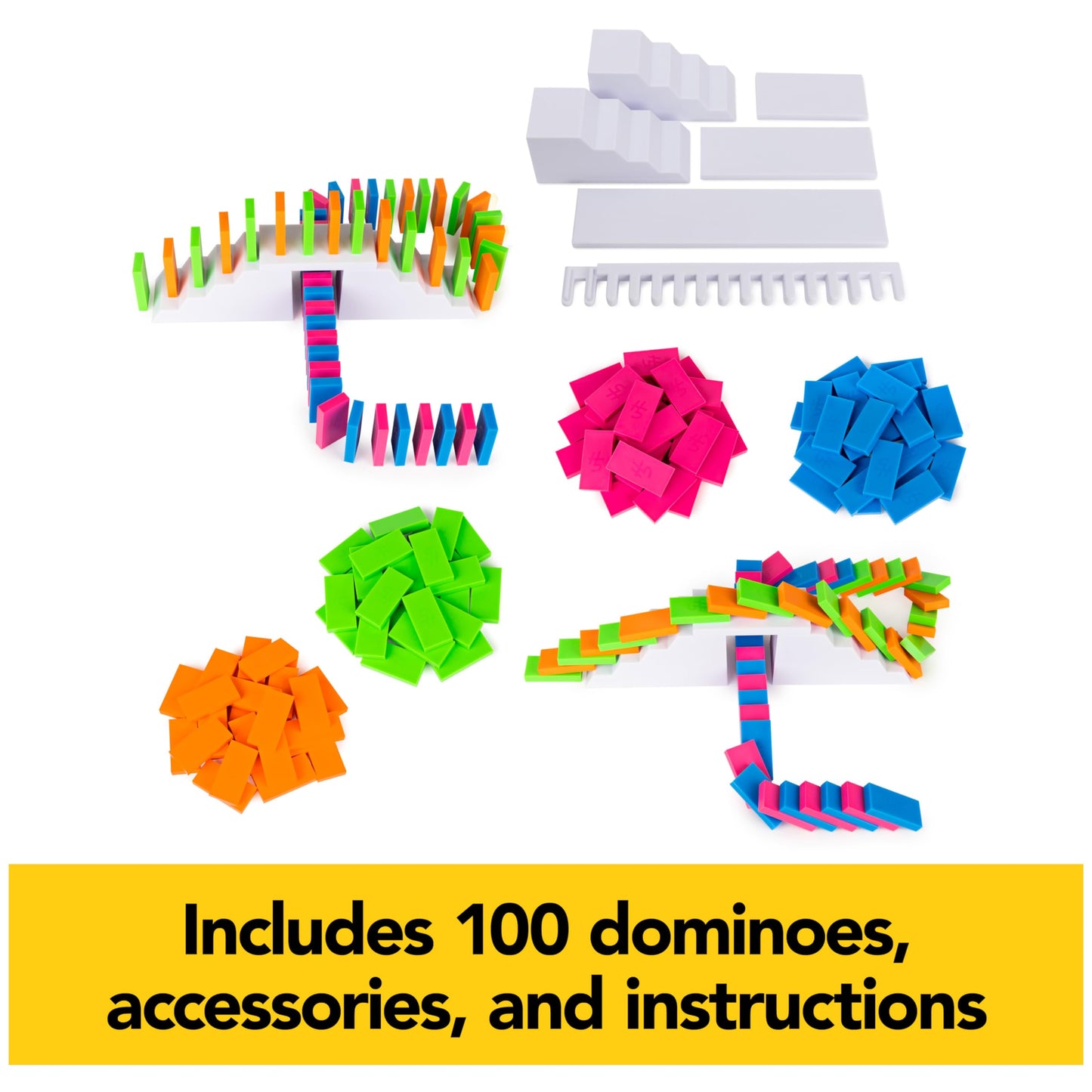 Spin Master Games, Lily Hevesh H5 Domino Creations 100-Piece Neon Dominoes Set, Building Toys for Kids & Family, Classic Activity Game, 1 & Up Players, for Ages 5 & Up
