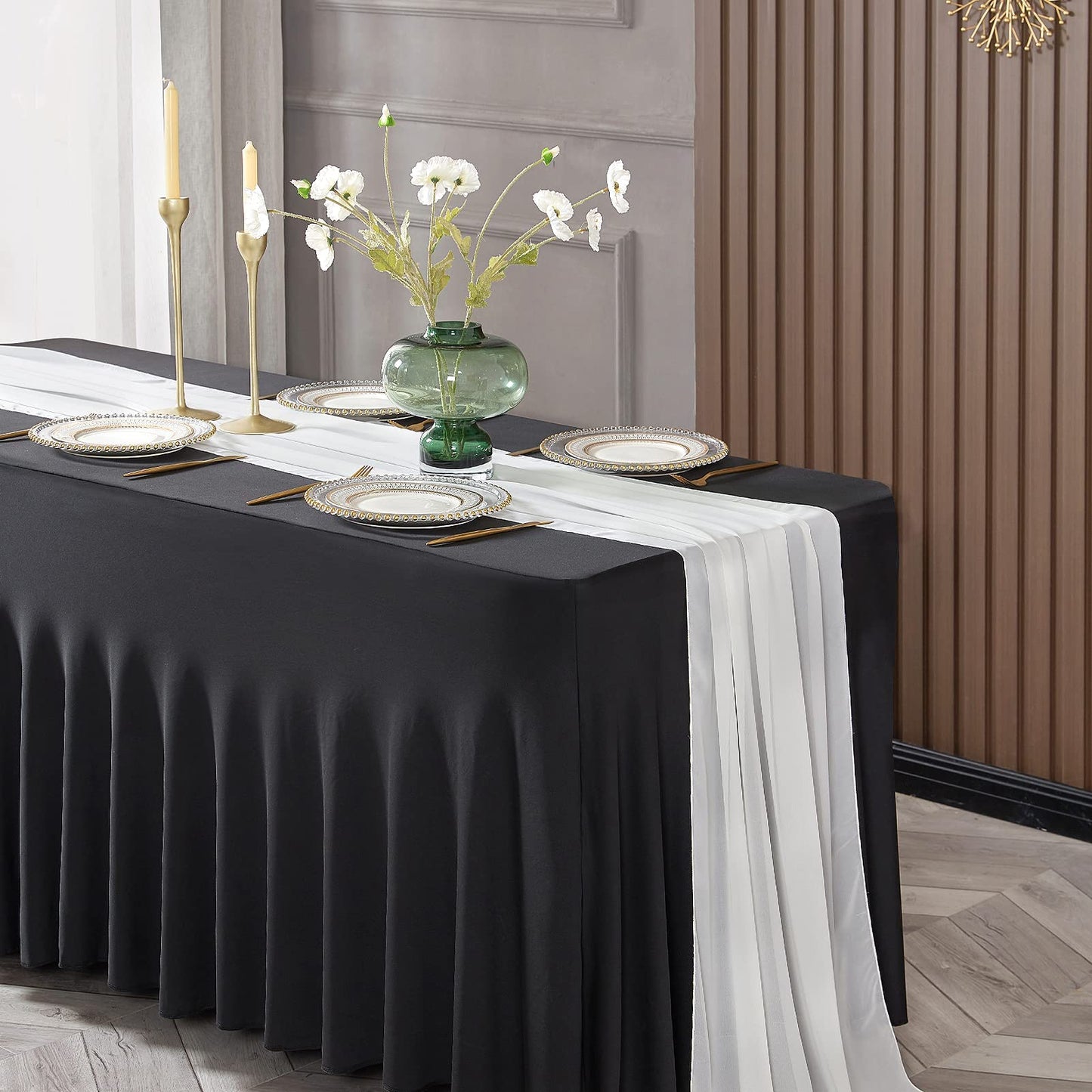 EMART Black Rectangle Table Skirt for 8ft, Spandex Tablecloth Cover for Banquet Wedding Birthday Party