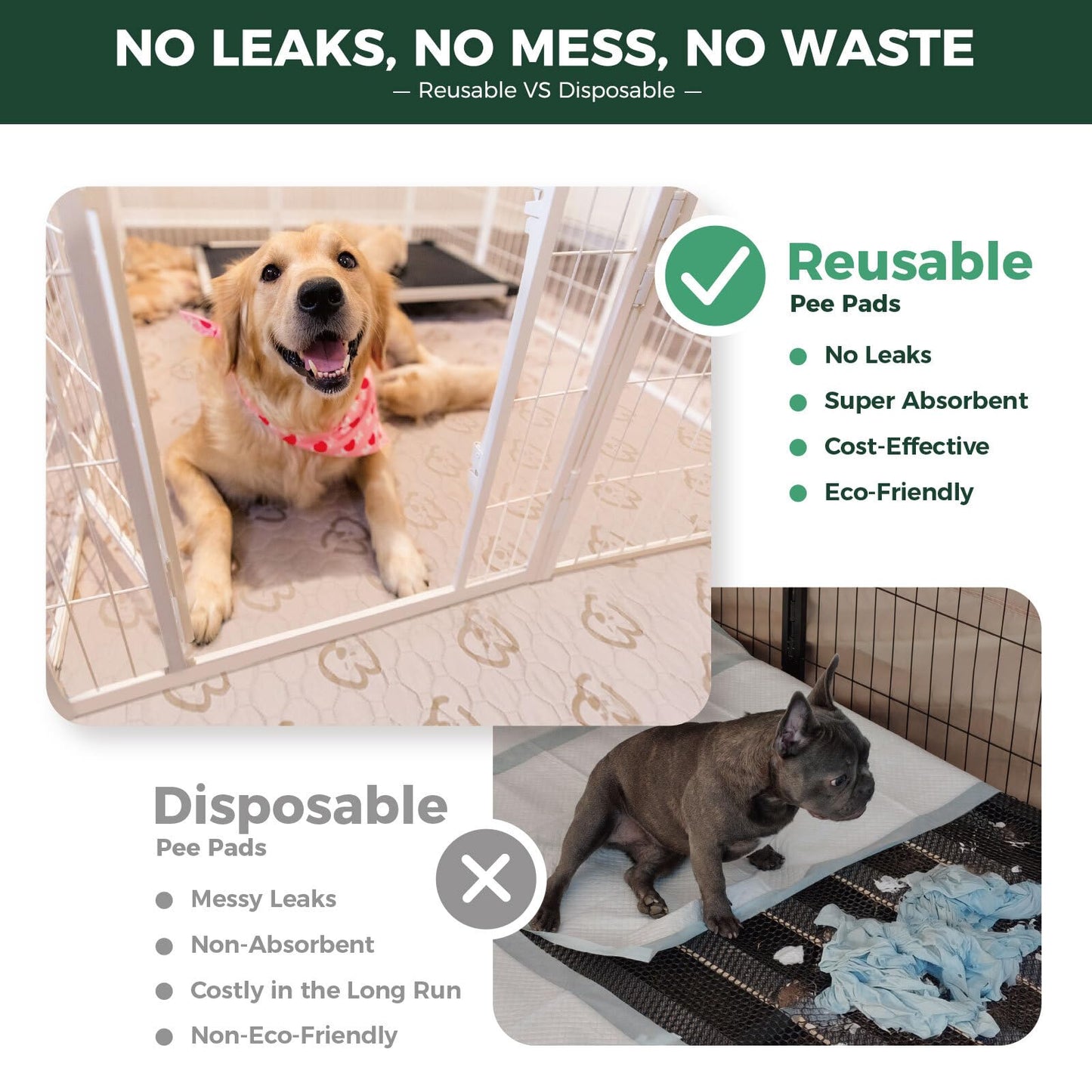 FXW Washable Pee Pads for Dogs(Playpen not Included), 63"" x 39"" Puppy Pads with Super Absorbent, Specifically Designed for 24inch 6 Panels Dog Playpen, Rectangle, Khaki