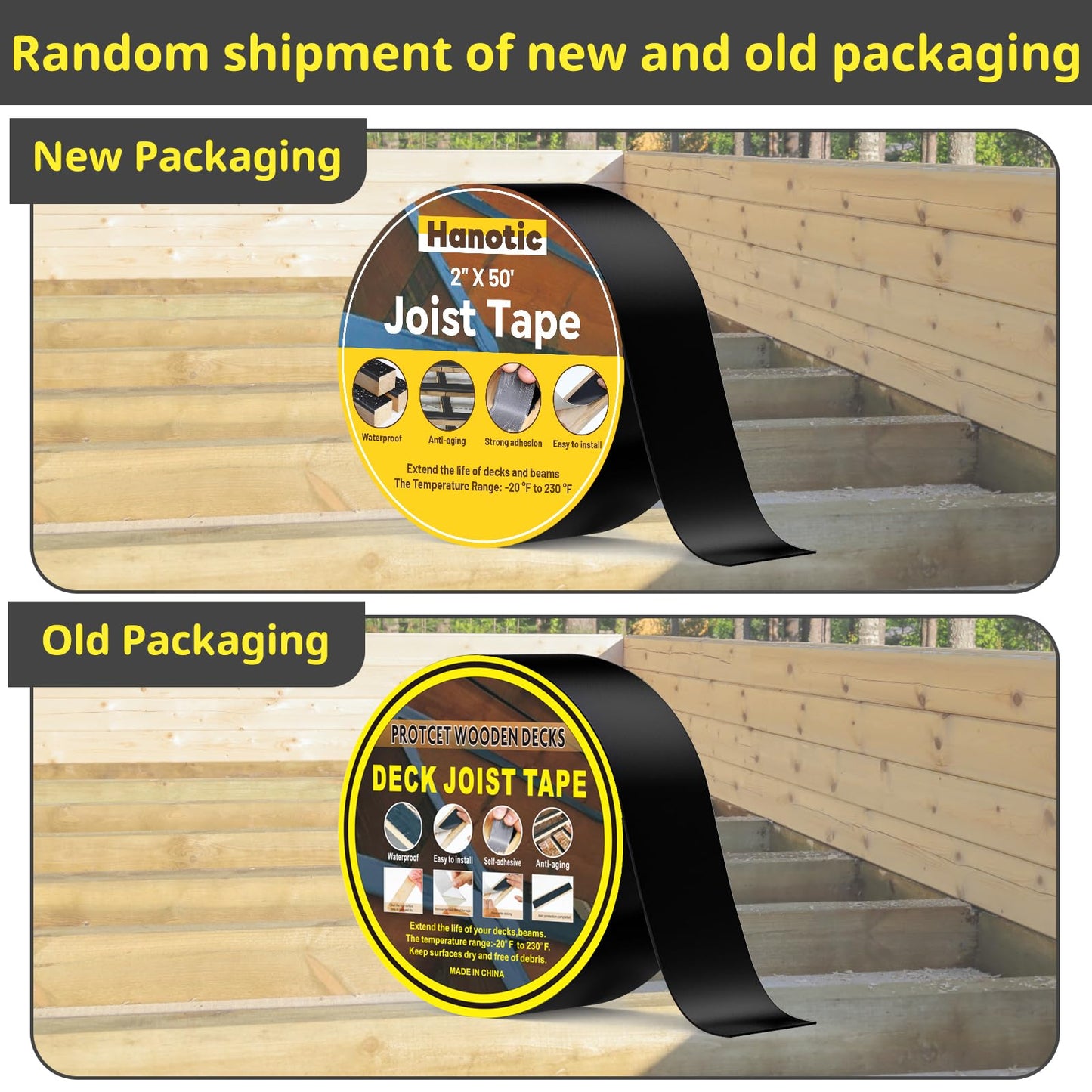 Hanotic Joist Tape for Decking 2'' X 50', 6 Rolls Weather Resistance Butyl Tape, Waterproof and Anti-Corrosion, Self-Adhesive for Wood Joists Decks Beams Roof Rv