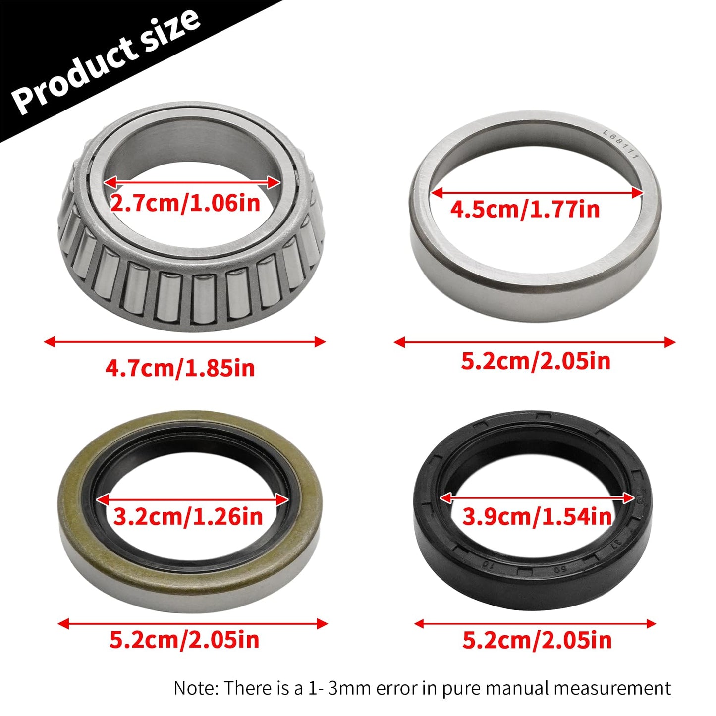 DUZFOREI 4 Sets Trailer Hub Bearing Kits with Dust Caps Grease Seals Spindle Nuts Washers, Replacement for 3500 Lb 1-1/16 to 1-3/8 Inch Trailer Axle Spindle EZ-Lube, Replace L68149 L44649