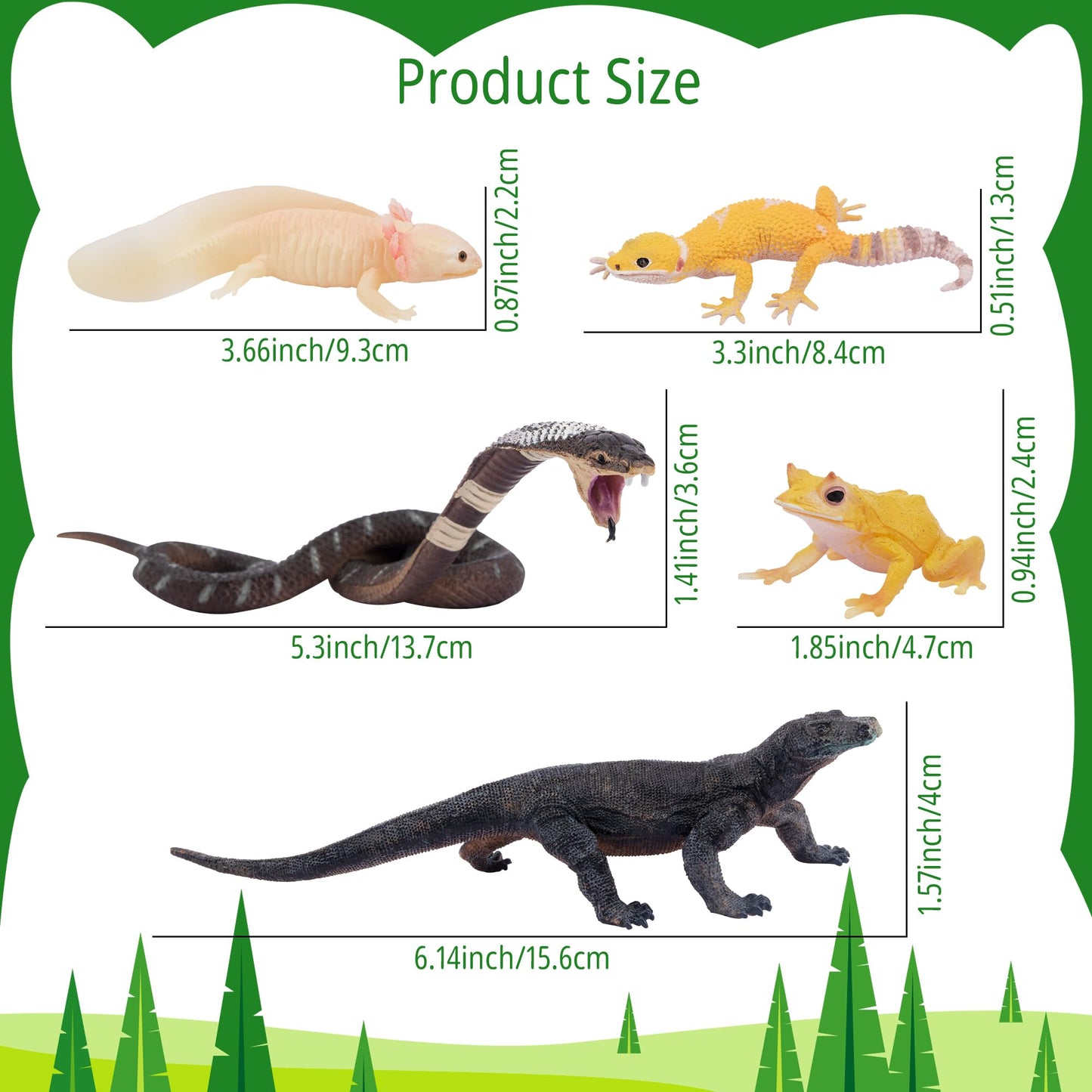 TOYMANY 12PCS Reptile Animal Figurine Toy Set，Cold Blooded Amphibians Jungle Animals Figures with Dragon Lizard Snake Chameleon Halloween Birthday Gift Party Favor School Project for Kids Toddlers