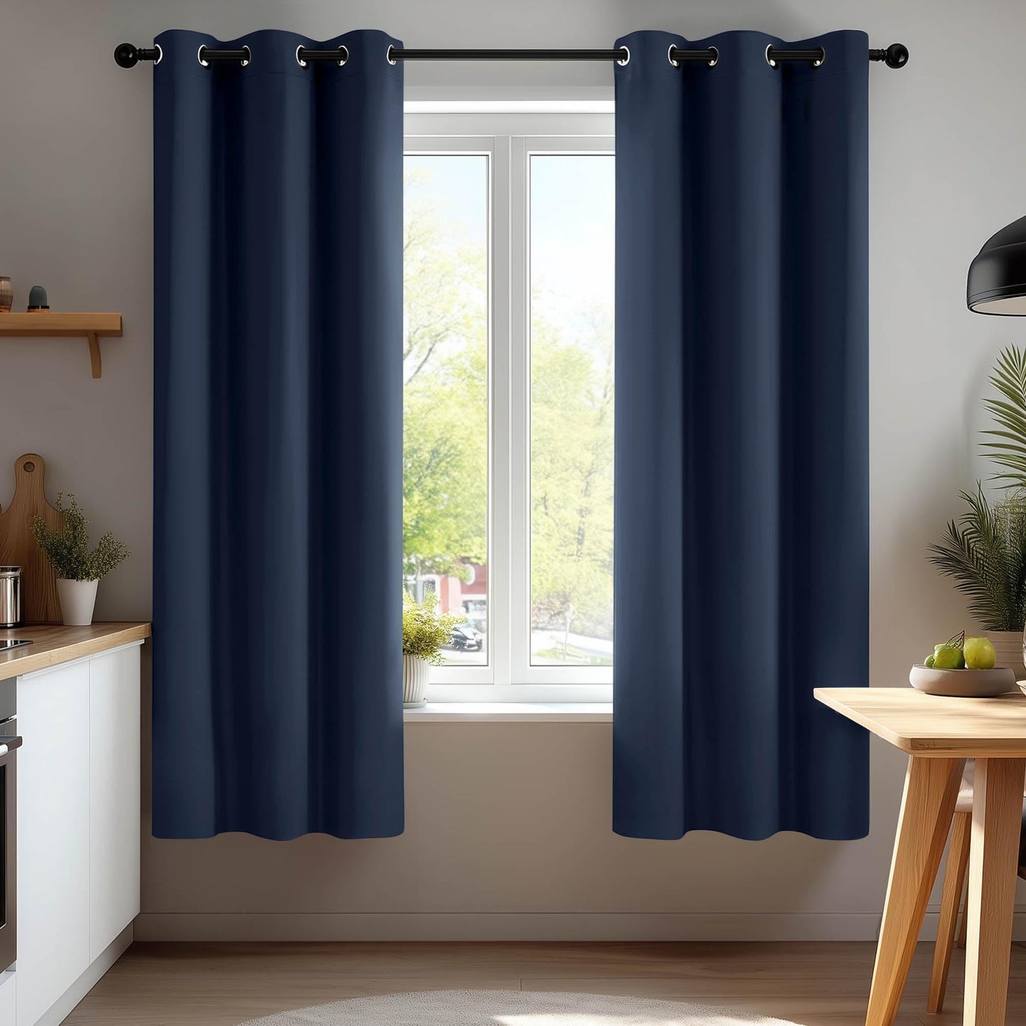 Deconovo Blackout Room Darkening Thermal Insulated Curtains, Energy Efficient & Noise Reducing Grommet Window Drapes for Bedroom, Living Room, Nuresrey, Kids Room, 42x63 Inch, 2 Panels, Navy Blue