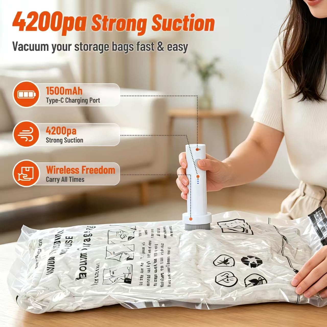 Vacuum Seal Bags for Clothing Travel and Home Storage, Travel Vacuum Bags with Wireless Electric Pump, Space Saver Compression Packing Cubes for Luggage Suitcase Bedding Blankets Clothes, 12 Pack