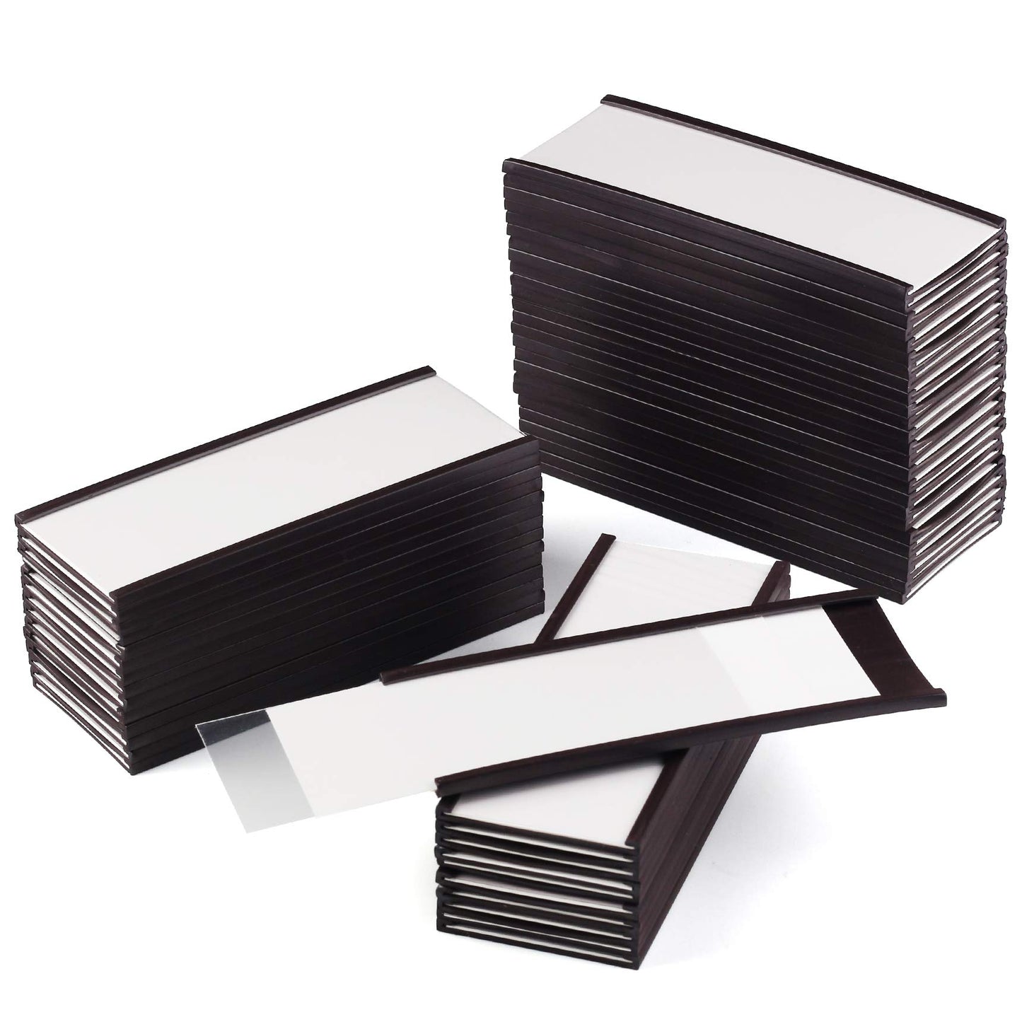 LLPT Magnetic Label Holder 4” x 1.6” 50 Packs C Channel 300g White Paper Cards Protective Film Strong Removable for Shelf White Board Toolbox Metal Wall Cabinet Drawer(MH4150)