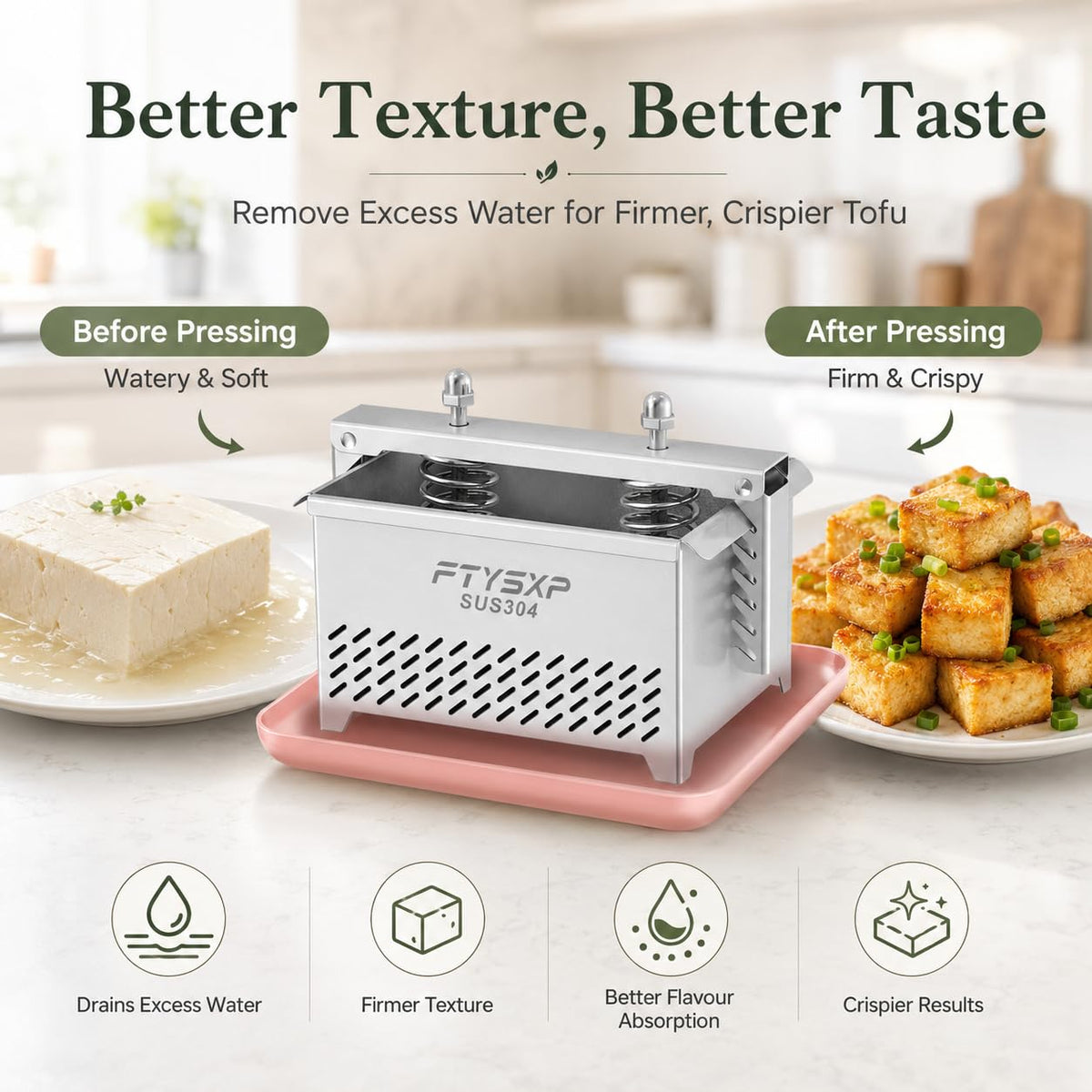 Tofu Press -304 Stainless Steel Cheese Press, Paneer Make and Vegetarian Tofu Press, Heavy Pressure Adjustable,BPA Free, Dishwasher Safe for tofu Maker and ham Press,Meat Pressing (L)