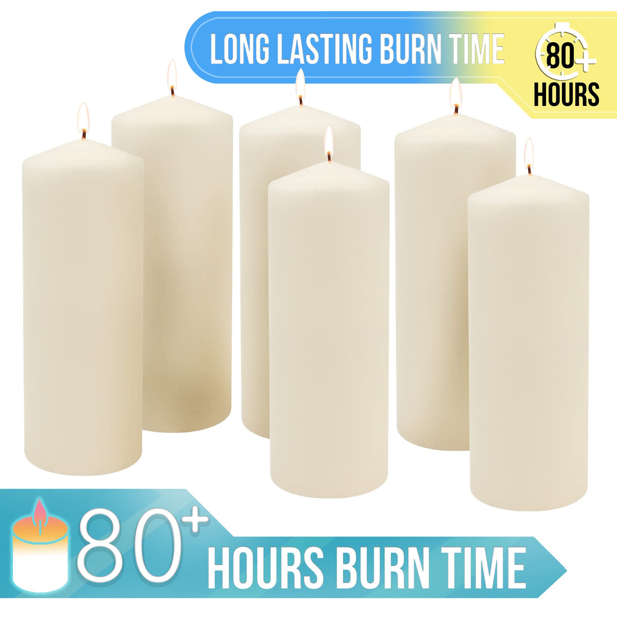 Stonebriar 80 Hour Long Burning Unscented Pillar Candles, 3x8, Ivory, 6 Count