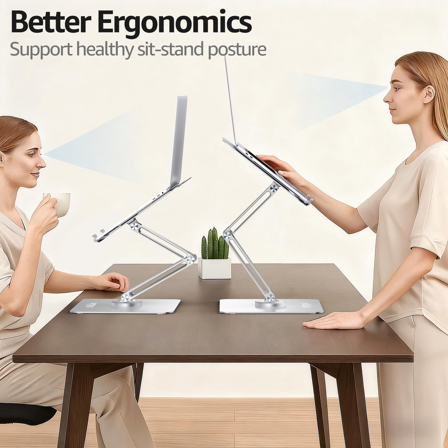 Urmust Adjustable Laptop Stand, Ergonomic with 360° Rotating Base, Foldable & Portable Laptop Riser, Compatible with MacBook, Dell, HP, Lenovo, and Other 10-17" Laptops (Silver)