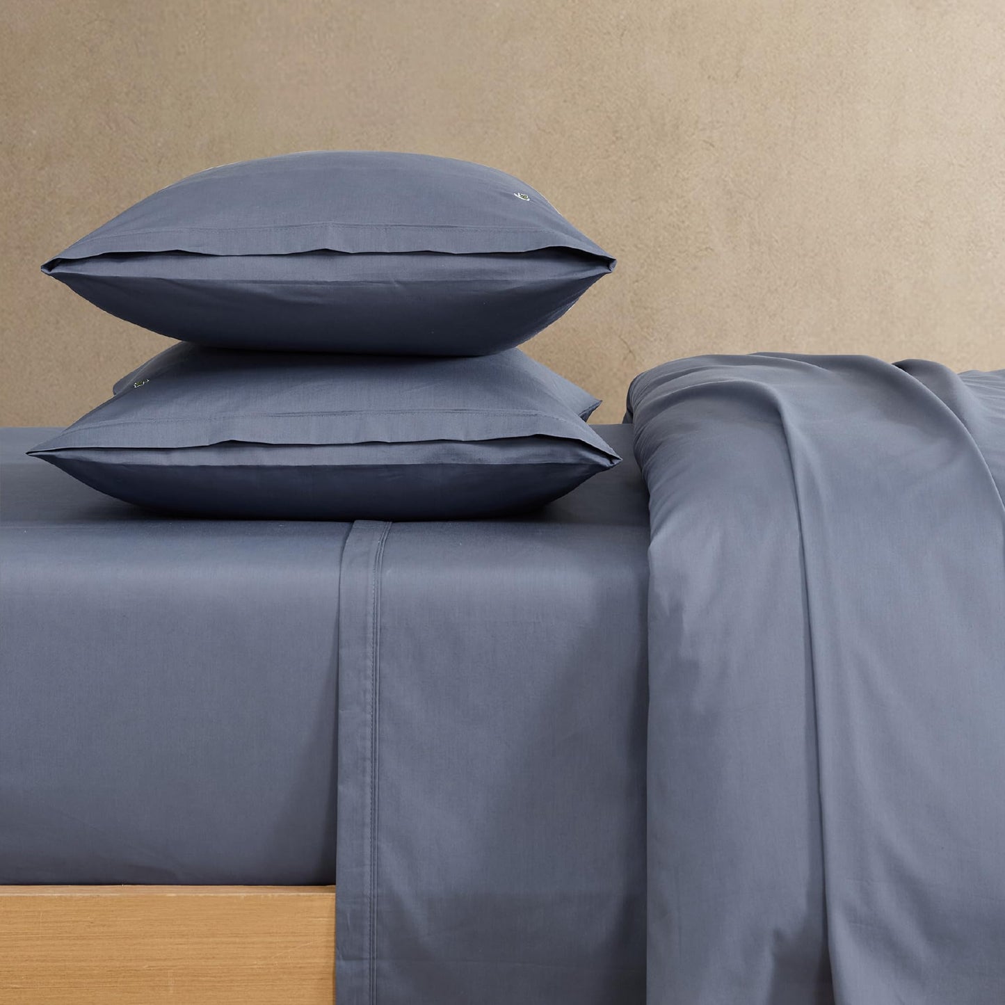Lacoste 100% Cotton Percale Solid Sheet Set, Vintage Indigo, Standard King
