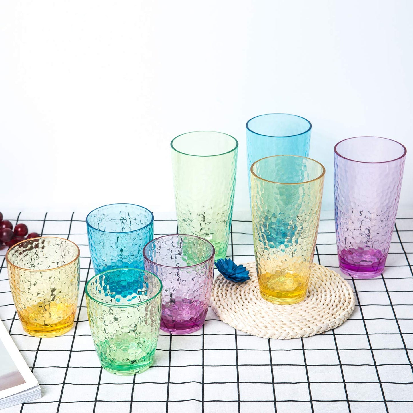 Set of 6 Hammered Style Drinking Cups 26-Ounce Large Acrylic Glasses Plastic Tumbler,BPA Free (Multi Color)