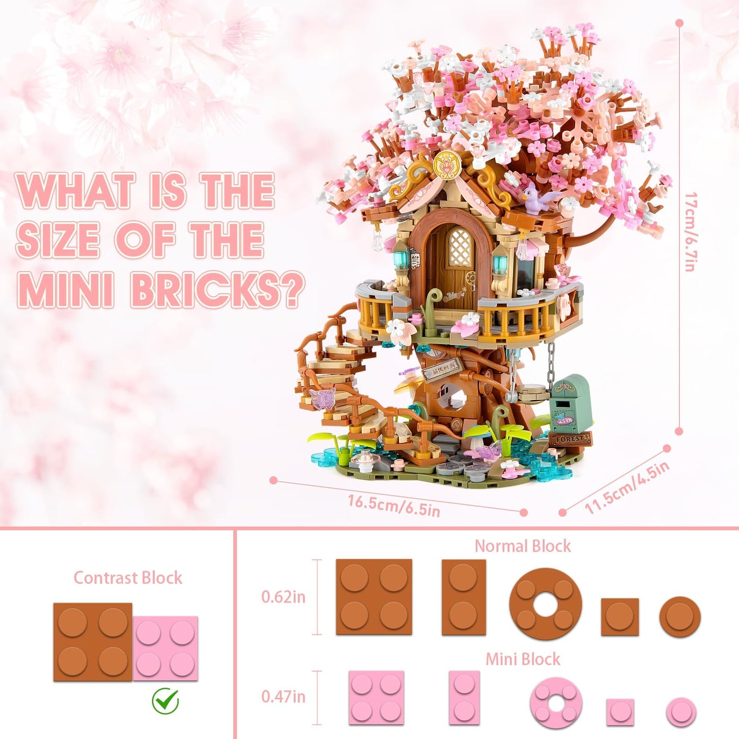 Vziimo Cherry Blossom Bonsai Tree Building Sets, Japanese Tree House Model Sets for Adults, 1149 PCS Mini Bricks Creative Gifts for Adult Teens 14+
