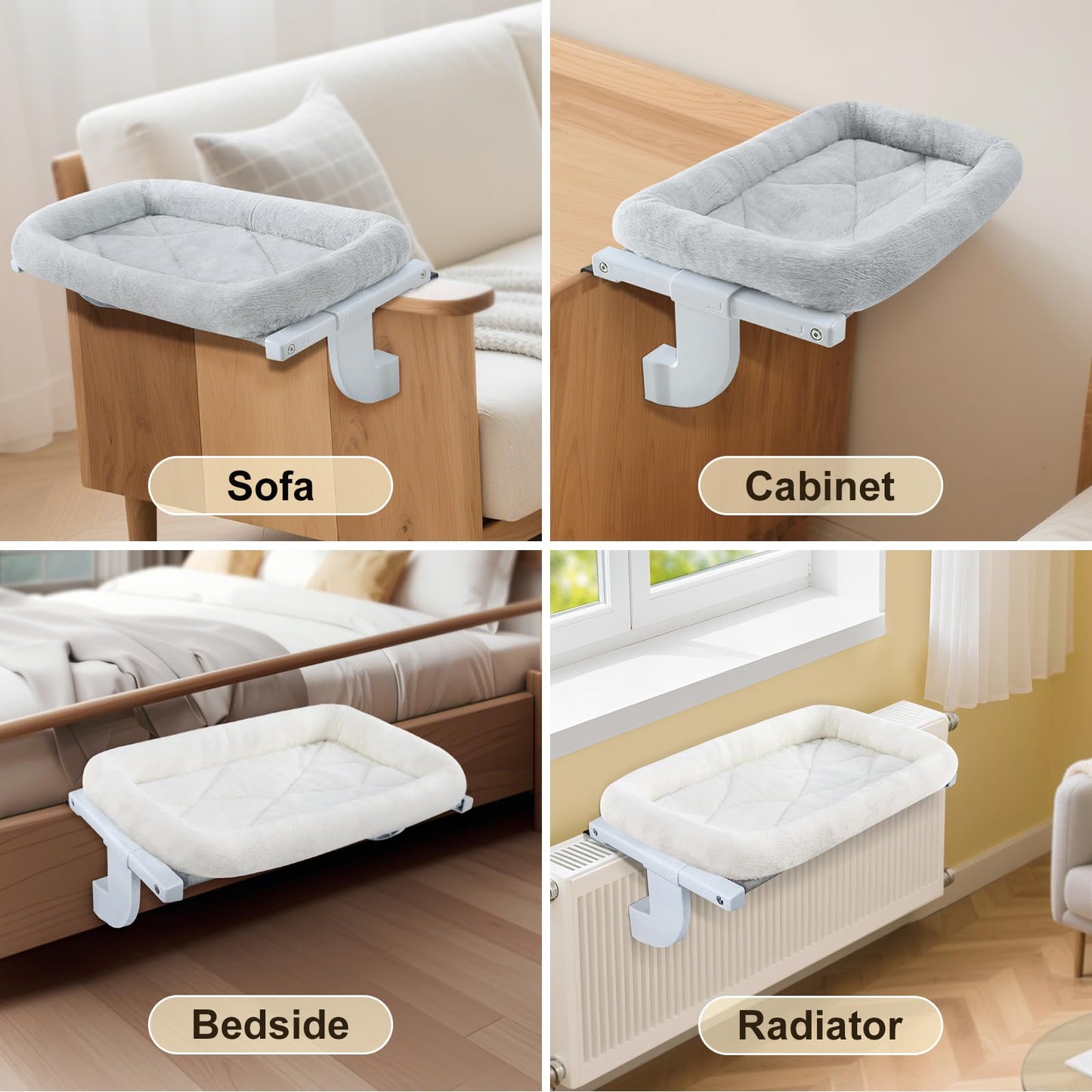 Sunhoo Cat Window Perch Hammock Cat Window Sill Bed No Drilling for Indoor Large Cats Adjustable Cordless Kitty Windowsill Ledge Seat Shelf Hamac Pour Chat Fenêtre Hold up to 18kg (White, L)