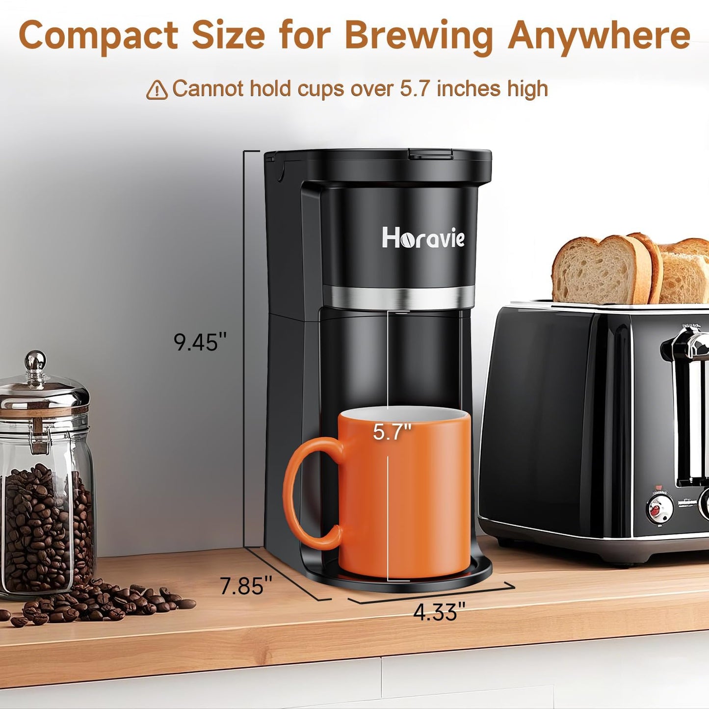 Small Single Serve Coffee Maker, Fast Brew One Cup Coffee Machine for K Cup and Grounds, 6 to 12 oz. Brew Sizes, Capsule Coffee Machine with Descaling Reminder and Viewing Tank, Black
