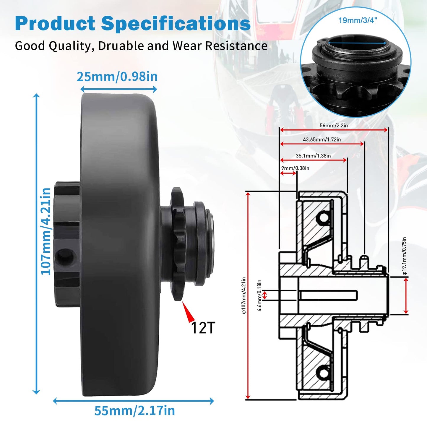 Go Kart Clutch 3/4" Bore 12T with #35 Chain Centrifugal Clutch and Chain for Go Kart Minibike Honda Kart Engines