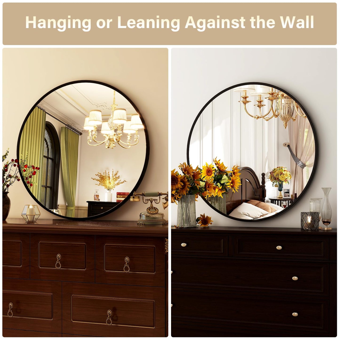 HARRITPURE Round Bathroom Mirror - 20" Black Circle Wall Mirror Aluminum Alloy Frame Hanging Modern Decoration for Vanity, Bedroom, Entryway