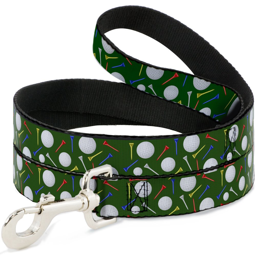 Dog Leash Golf Balls Tees Scattered Green Multi Color 6 Feet Long 1.0 Inch Wide