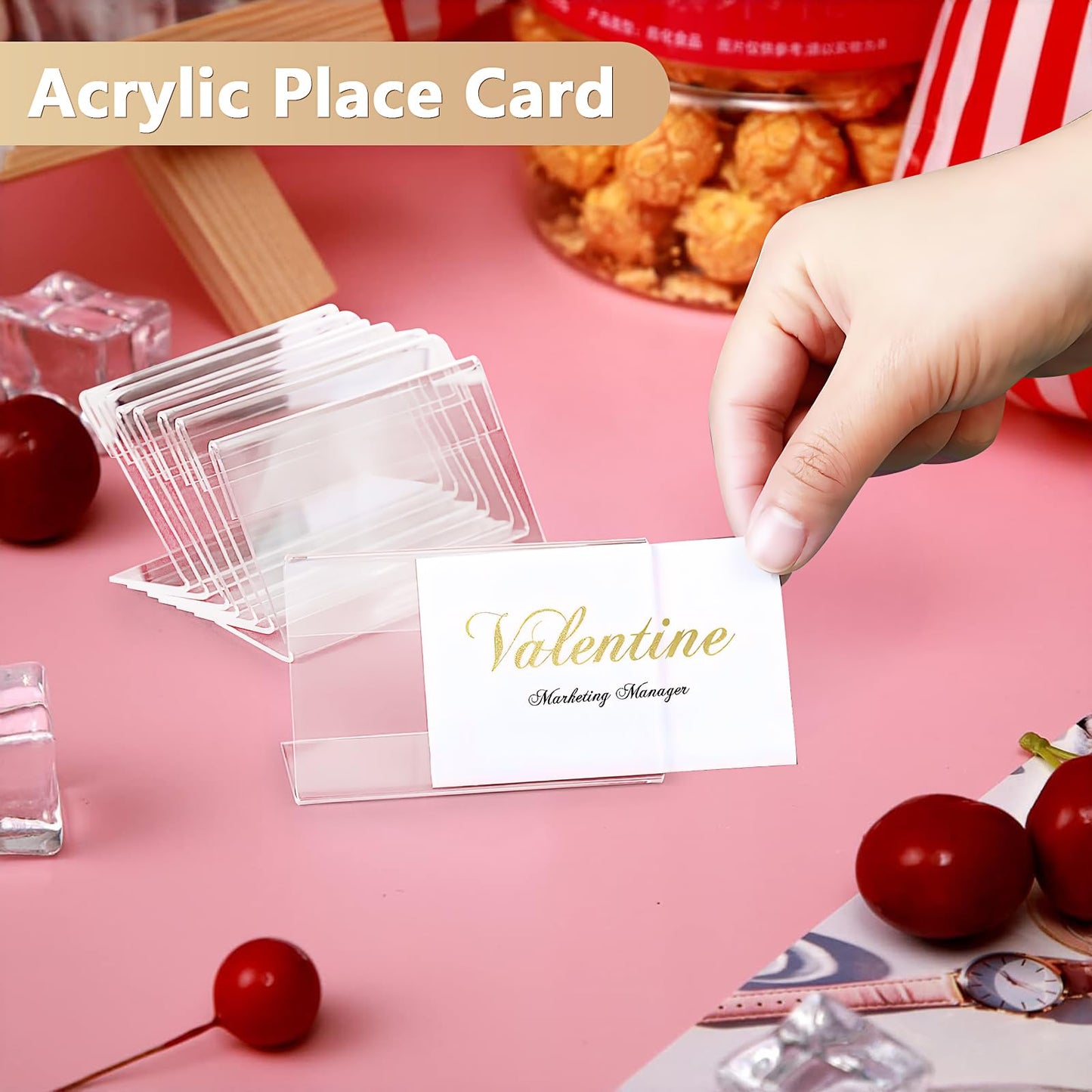 120 Pack Mini Acrylic Sign Display Holder 3.15x2 Inch Clear Price Display Holder Small Price Card Holder L Shape Stand Up Label Sign Holder for Weddings, Buffet, Birthday Parties, Bakery and Retail