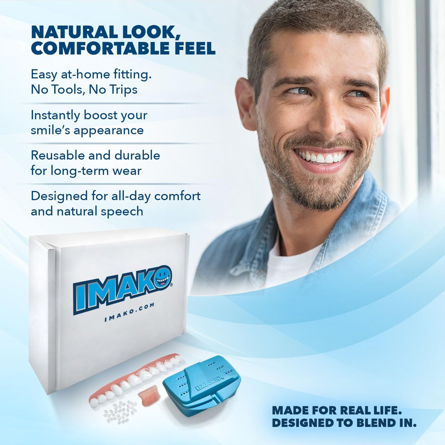 Imako Premium Cosmetic Uppers - 2 Pack - Large, Natural White - DIY Smile Makeover - Made in USA